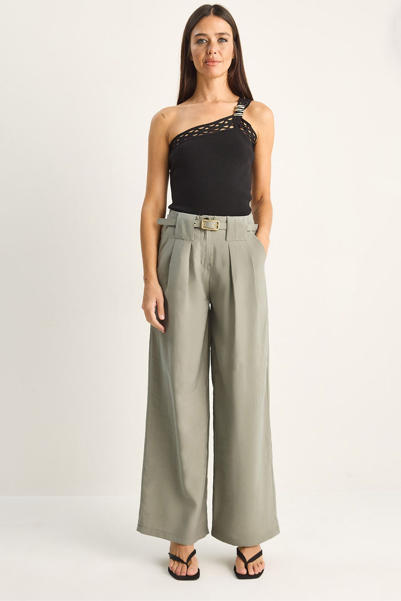LUCCI Women's High Waist Belted Pants 1