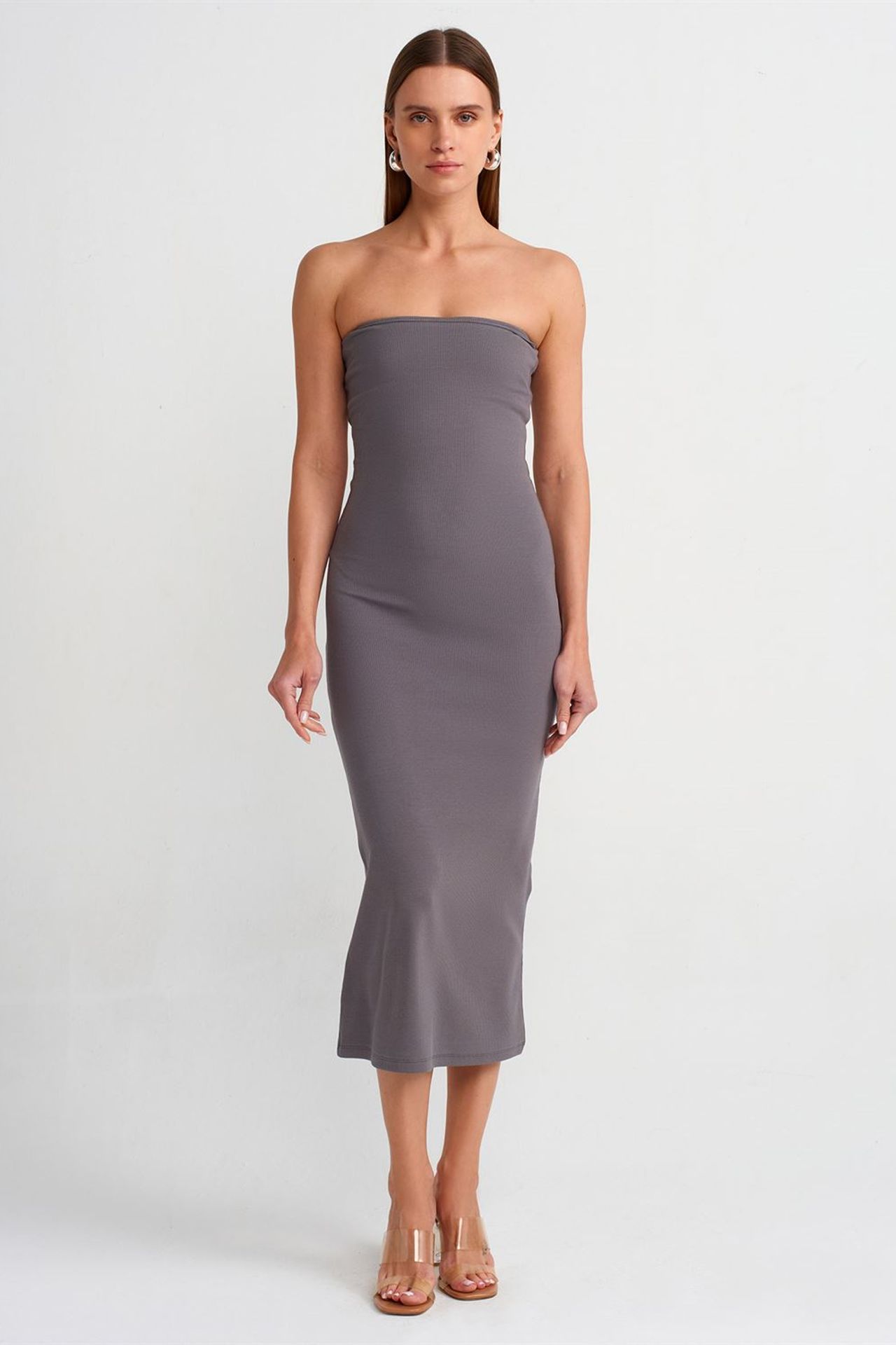 DILVIN Straplez Bodycon Midi Elbise 3