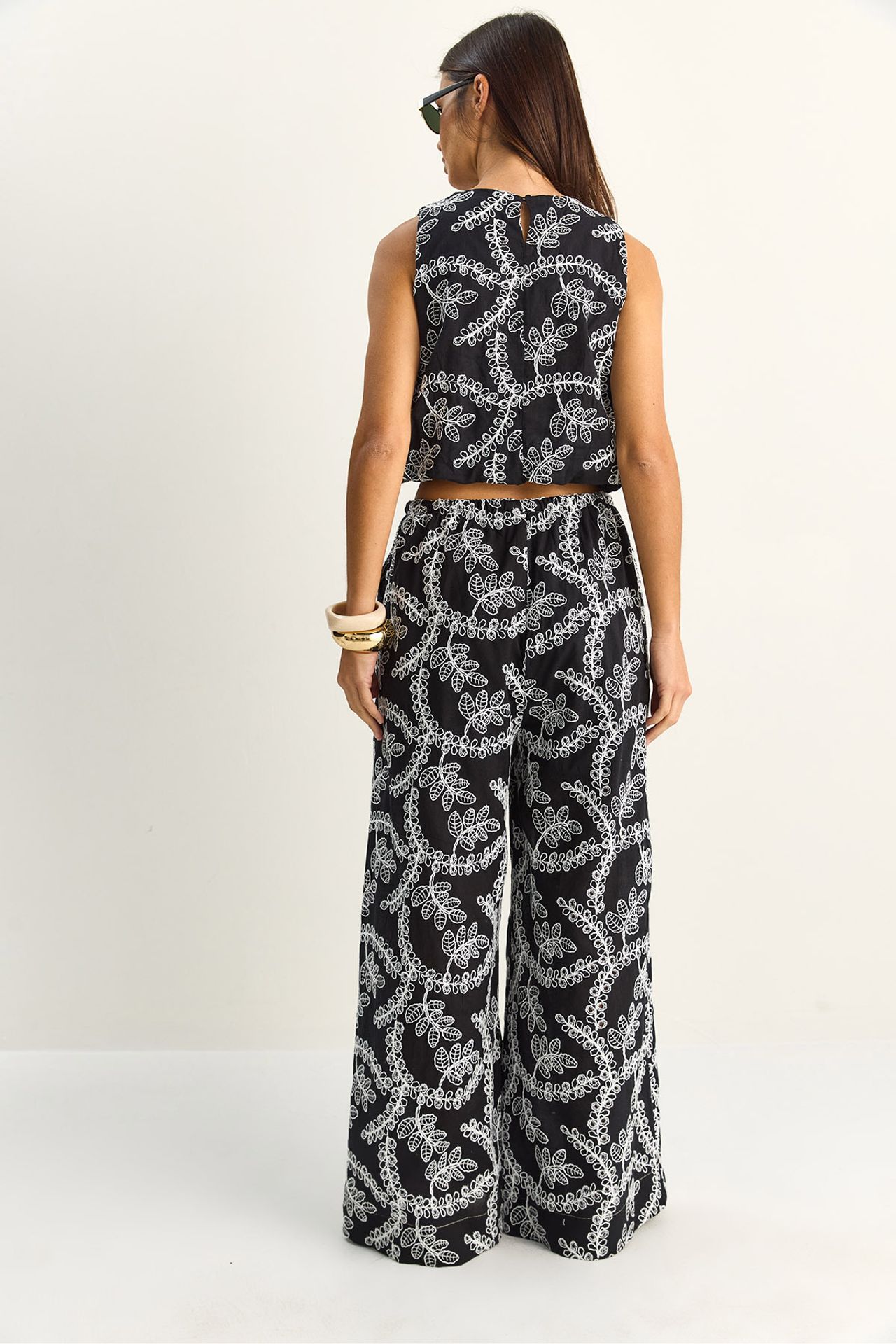 LUCCI Paisley Cotton Blouse And Wide-leg Trousers Set 6