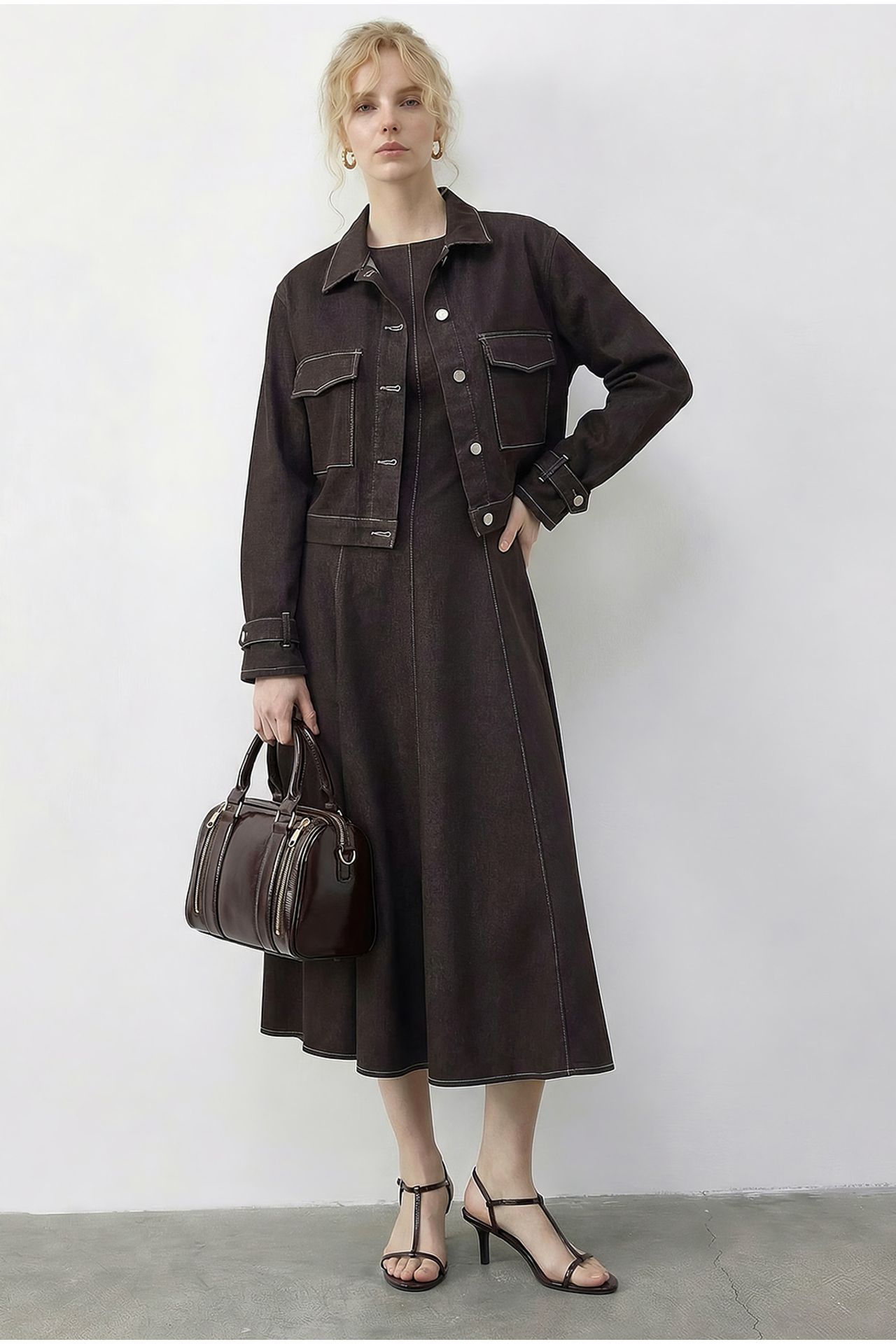 LUCCI Denim Jacket and Wide-Leg Pants Set 1