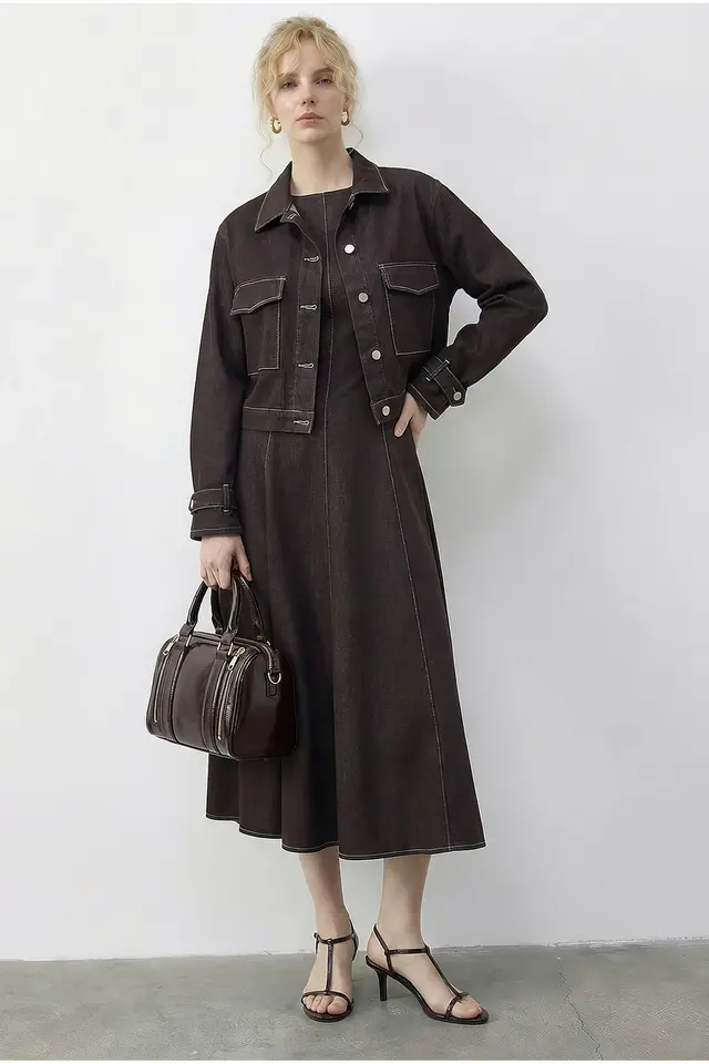 LUCCI Denim Jacket and Wide-Leg Pants Set