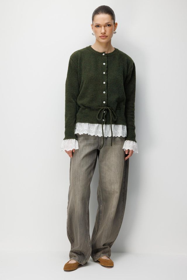 MIXRAY Women's Crew Neck Button Cardigan