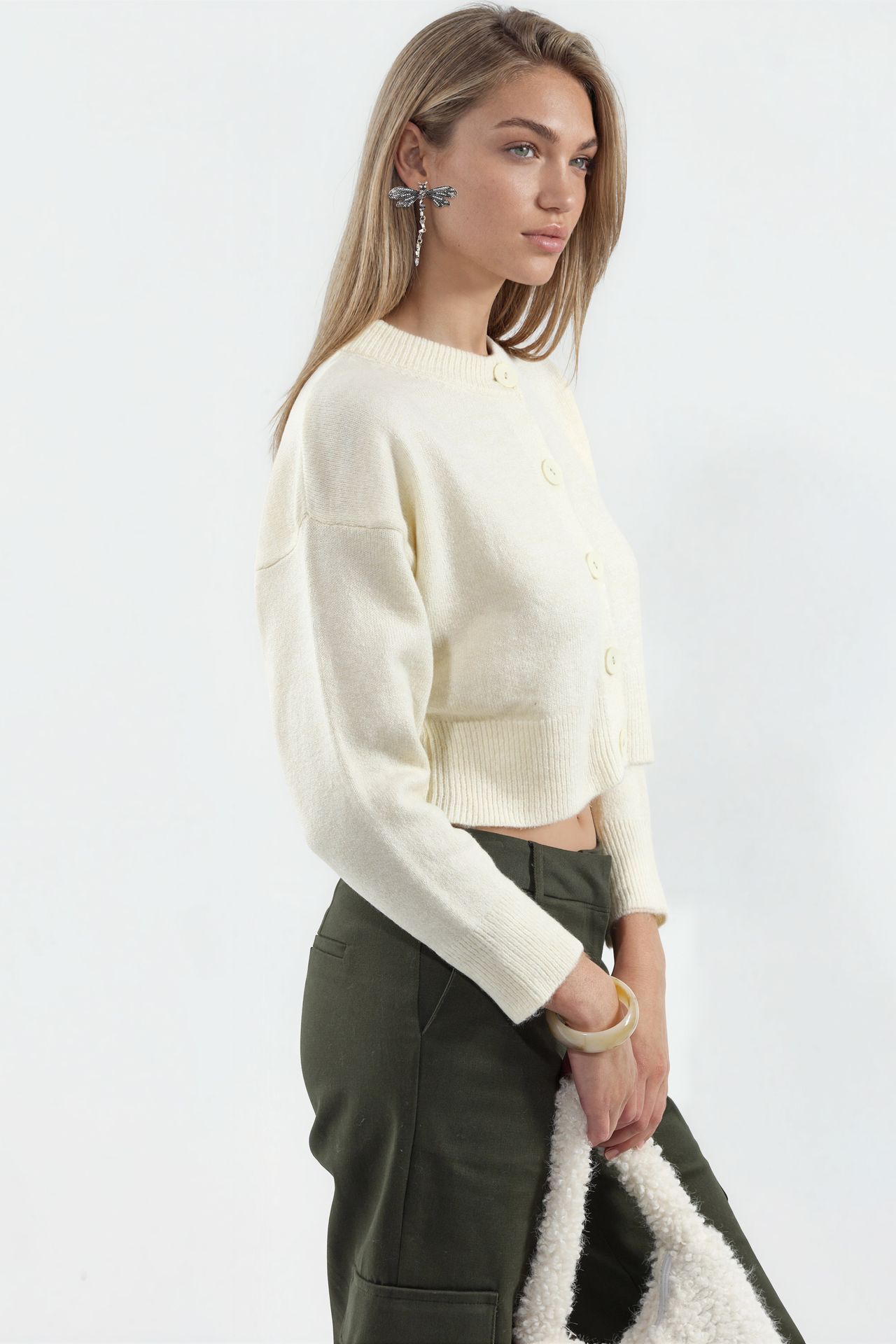 VIORNA Crop Ribbed Cardigan With Buttons 2