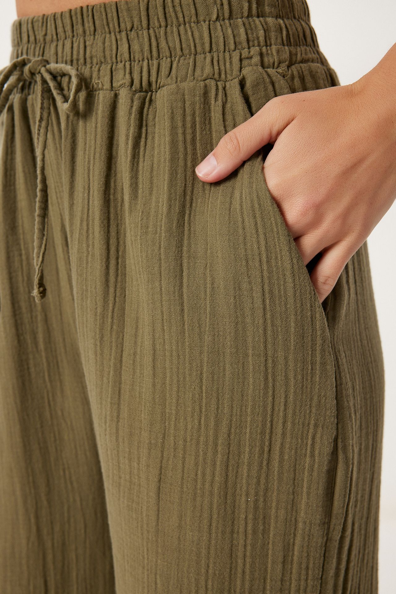 ISTANBUL Wide Leg Drawstring Waist Pants with Binding Detail 4