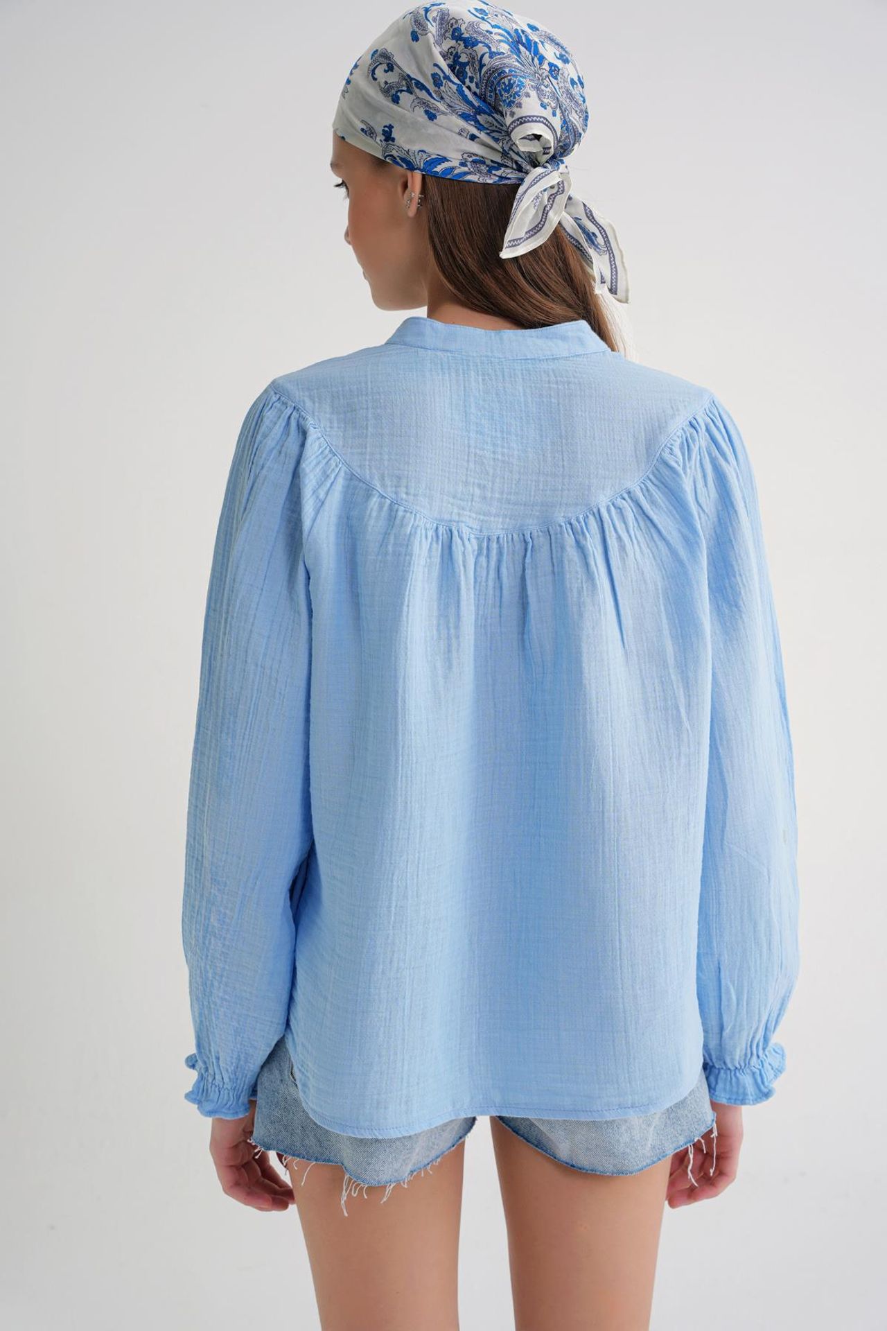 Mixray Cotton Mandarin Collar Button Shirt 6