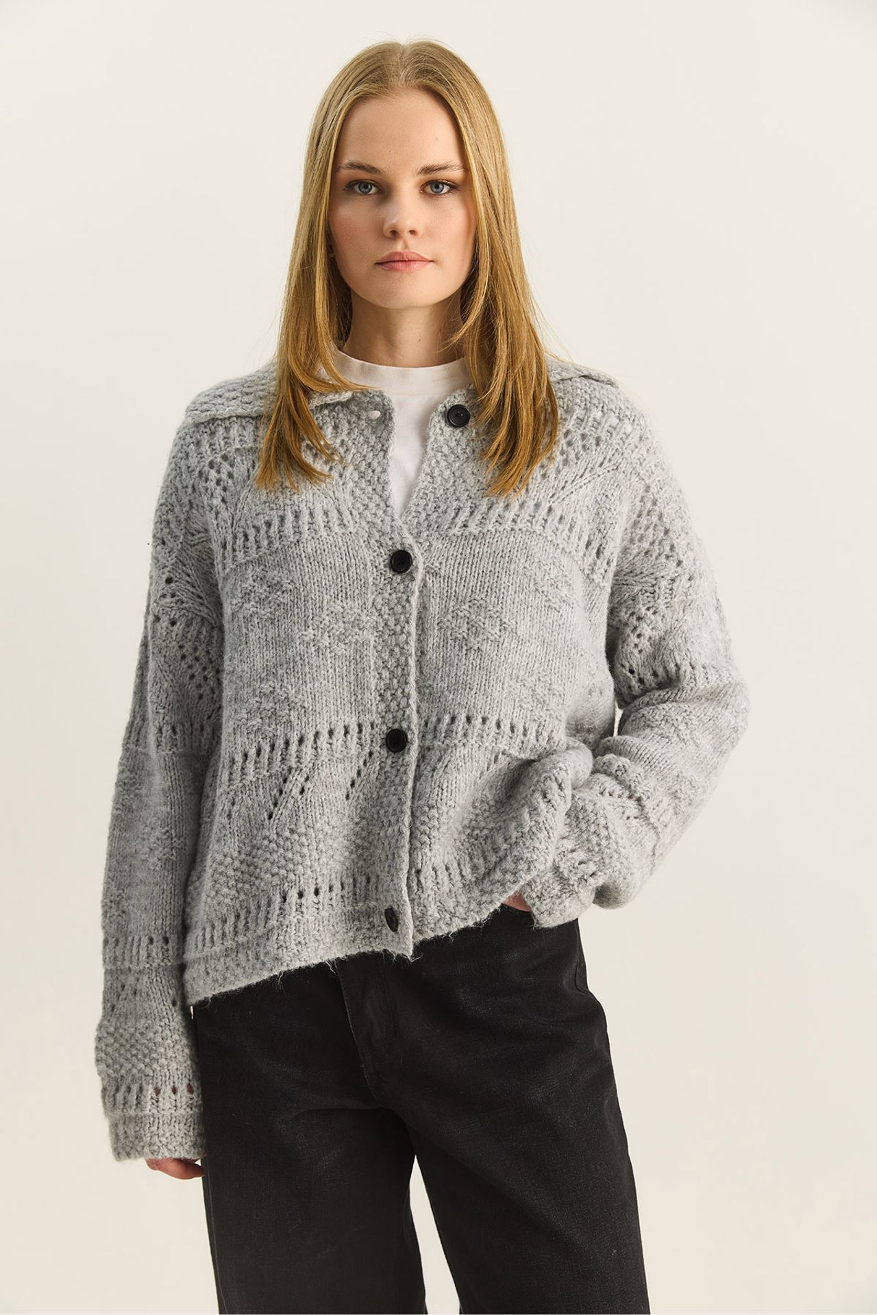 LUCCI Textured Polo Collar Button Cardigan 2