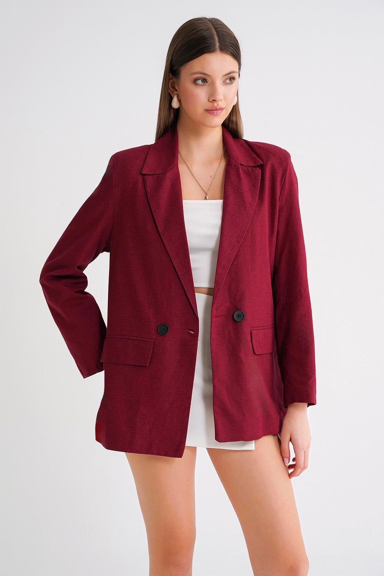 Mixray Linen Blend Buttoned Blazer Jacket 3