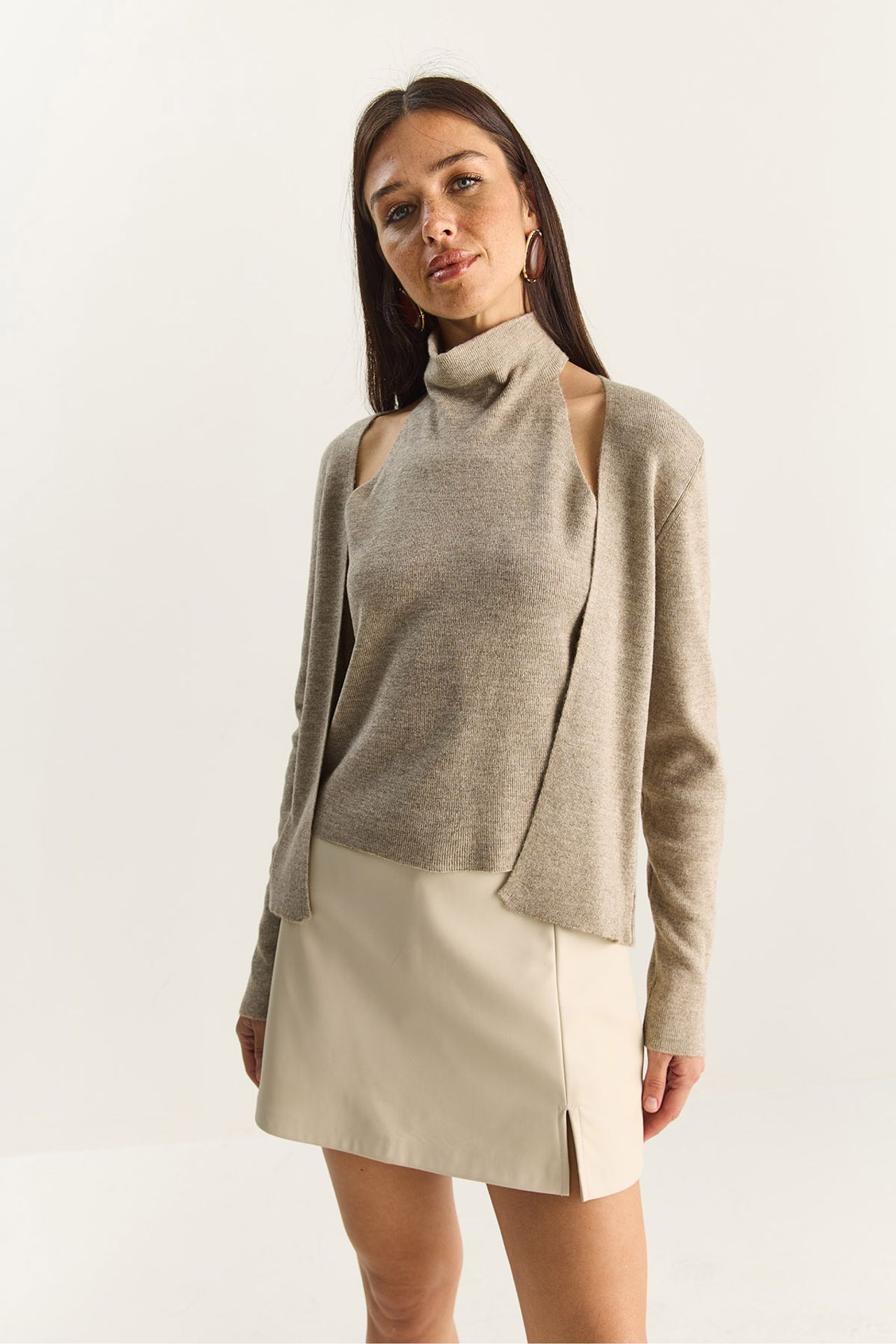 LUCCI Half Turtleneck Cut Out Ribbed Blouse 3