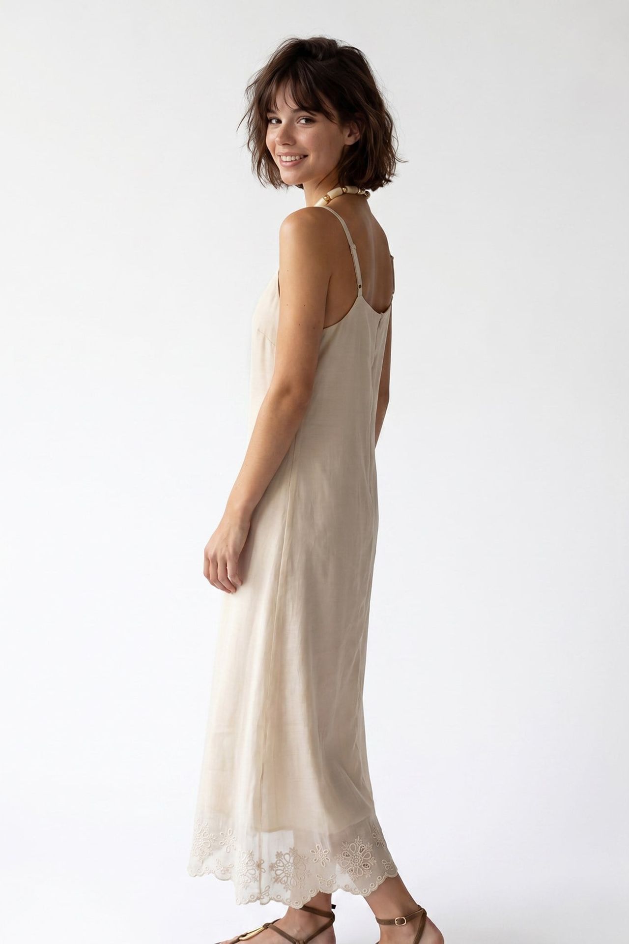 MIXRAY Embroidered A-Line Midi Slip Dress 5