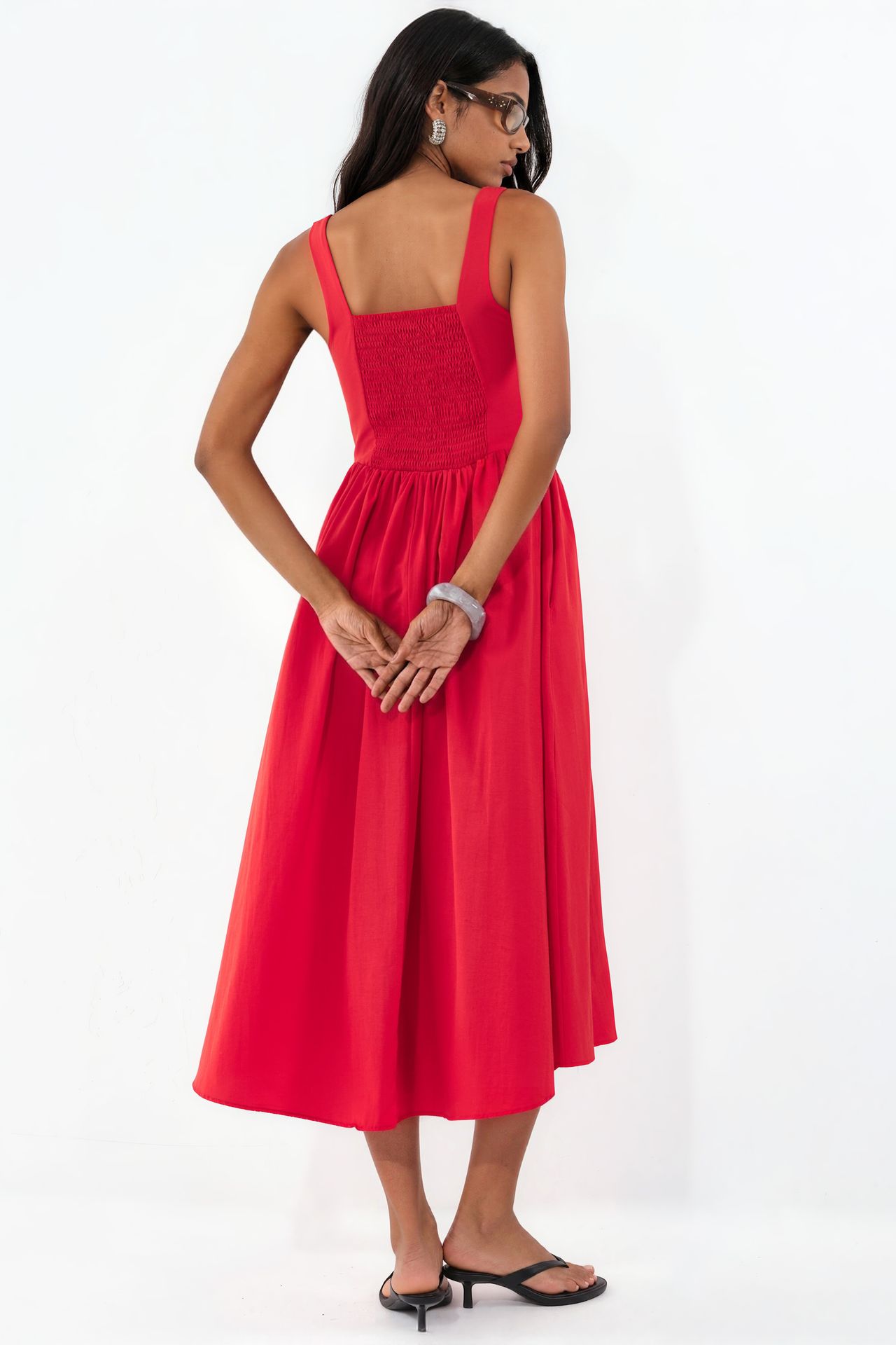 BUSEM Midi Dress with Square Collar and Button Detail 3