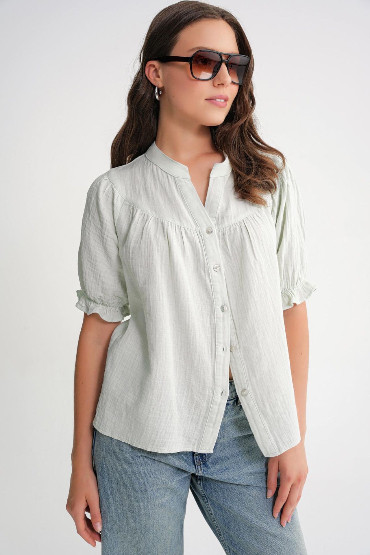 Mixray Linen Blend Short Sleeve Buttoned Shirt 3