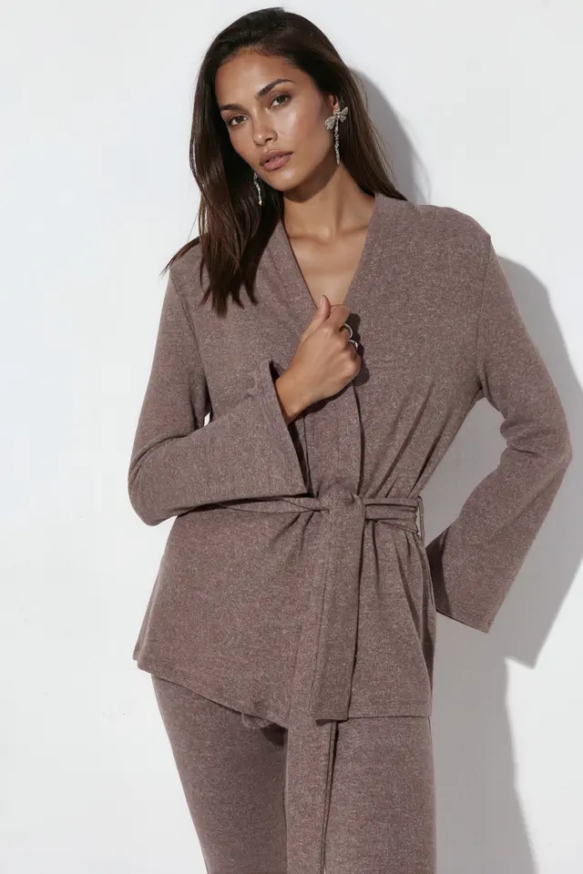 BUSEM Belted Ribbed Knit Cardigan