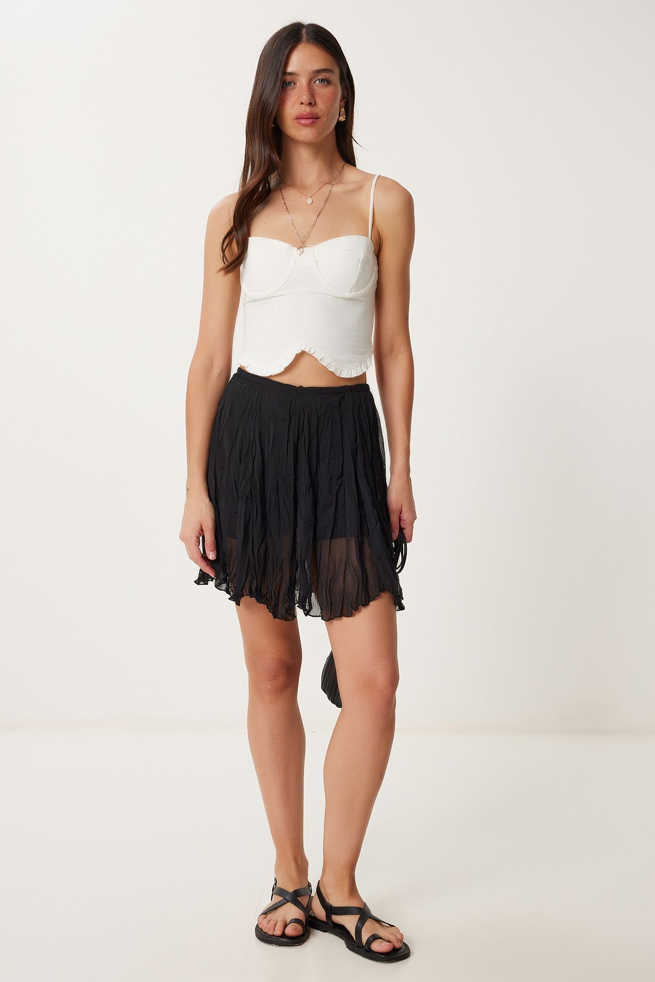 ISTANBUL Textured Mini Skirt with Elastic Waist 3