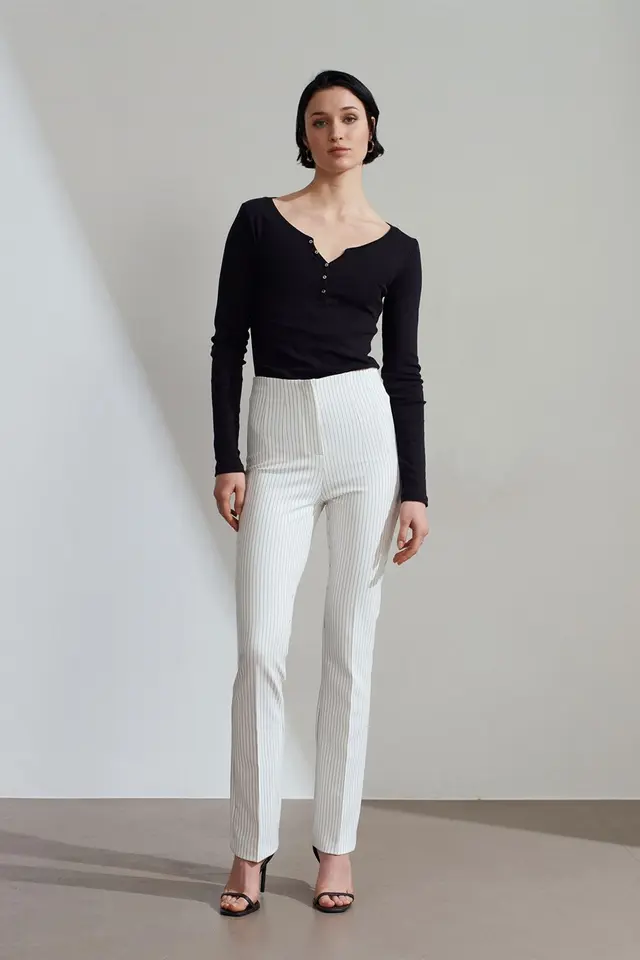 DILVIN High-Waist Striped Pleated Flare Pants