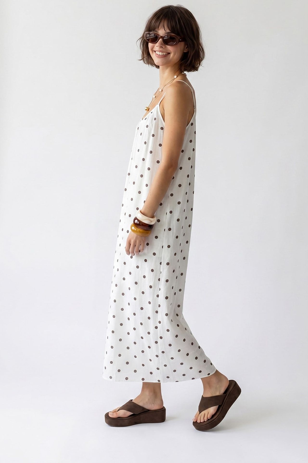 MIXRAY Polka Dot A-Line Maxi Dress 3