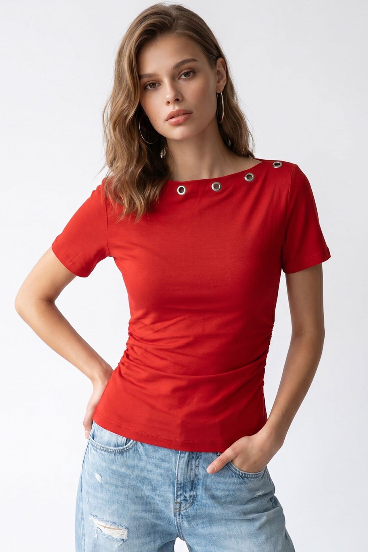 MIXRAY Women's Slim Fit Boat Neck T-Shirt 1