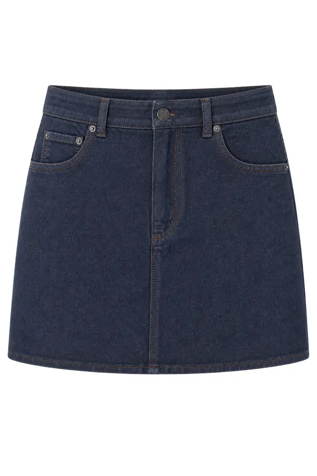 MIXRAY High Waist A-Line Denim Mini Skirt with Button Closure