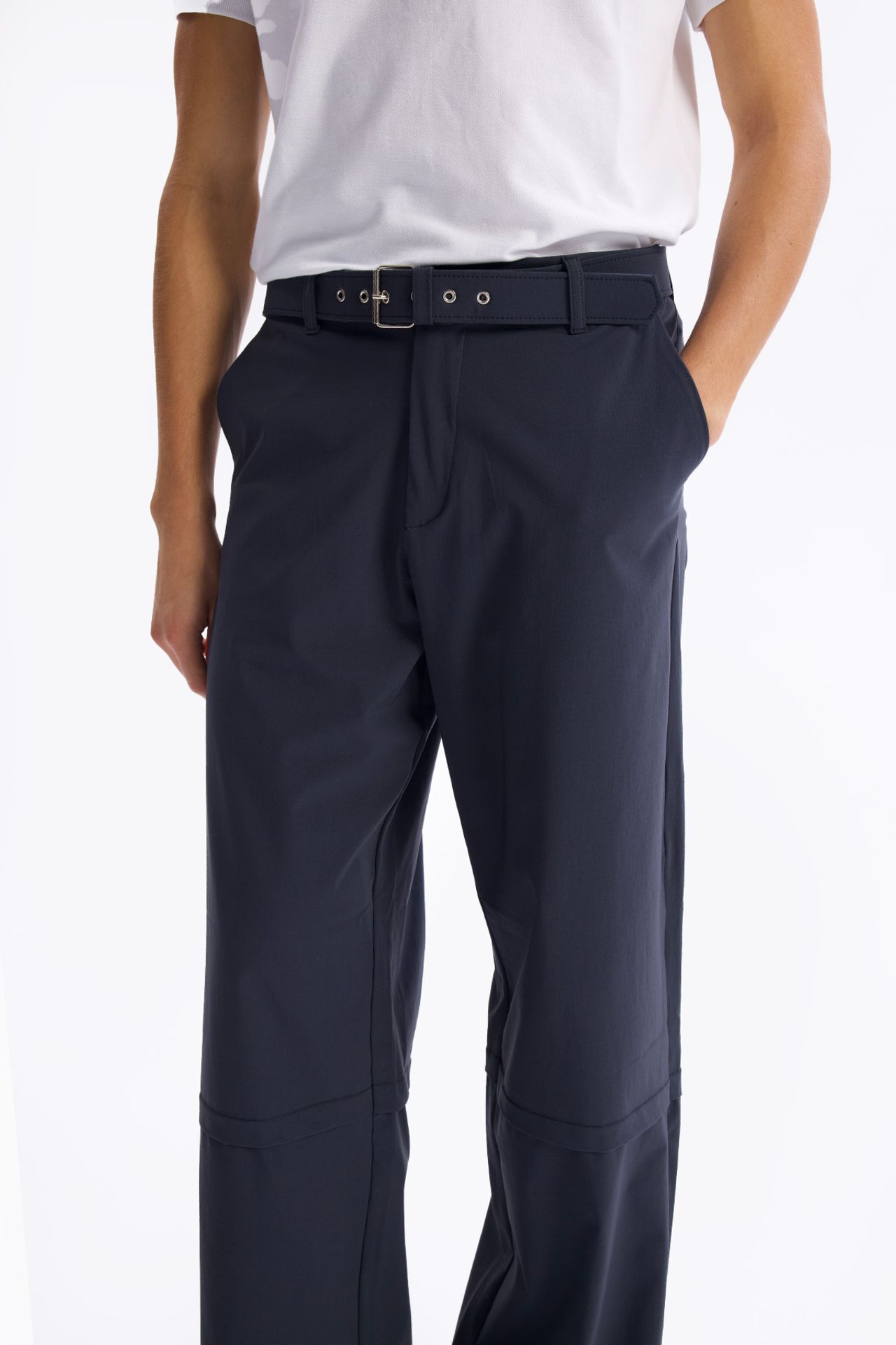 GIESTO Men's Wide-Leg Knit Pants with Belt 2