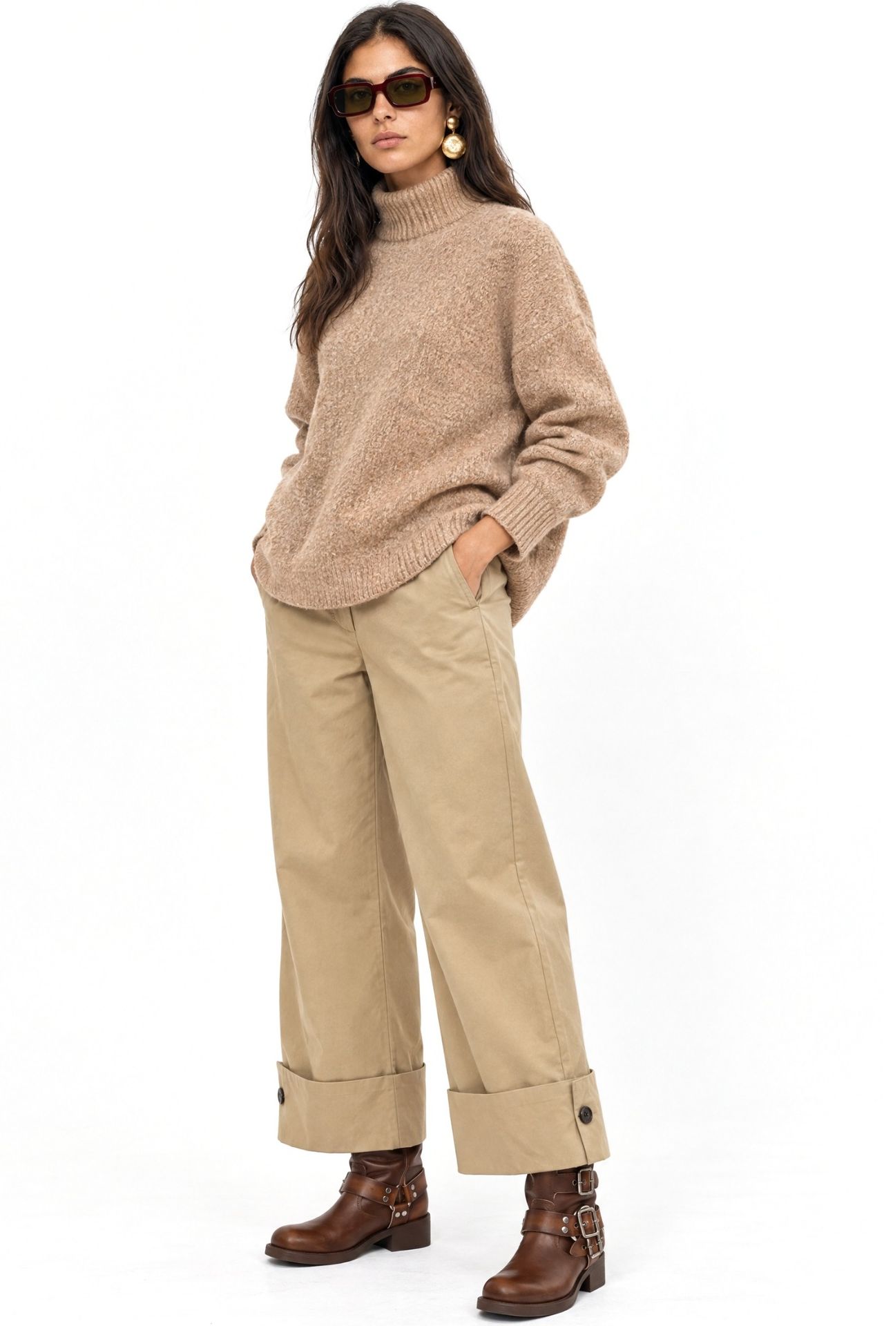 MIXRAY Oversized Ribbed Turtleneck Sweater 4