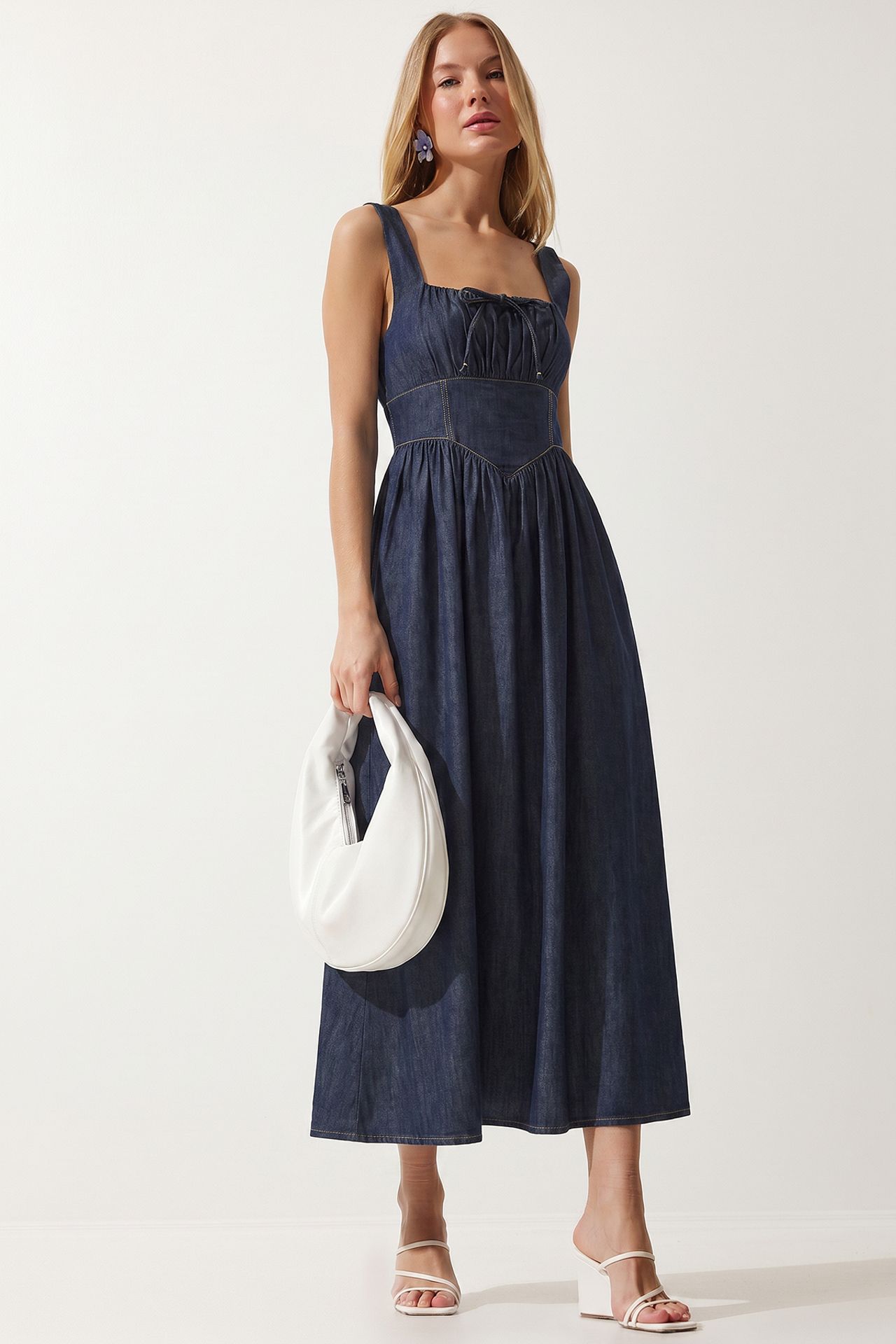 ISTANBUL Sleeveless Cotton Denim Midi Dress 2