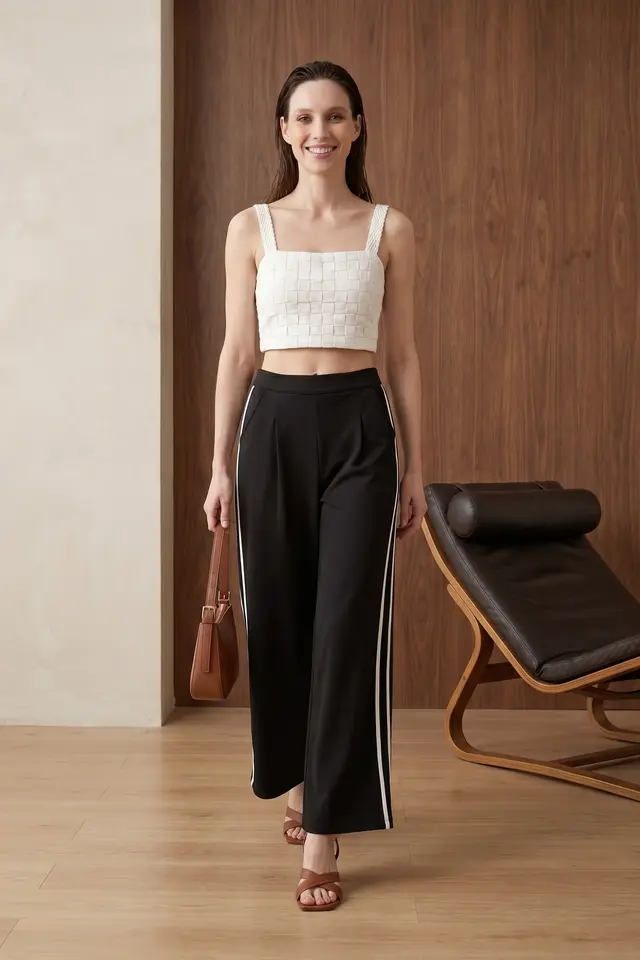 MY FASHION High-Waist Pleated Wide-Leg Trousers