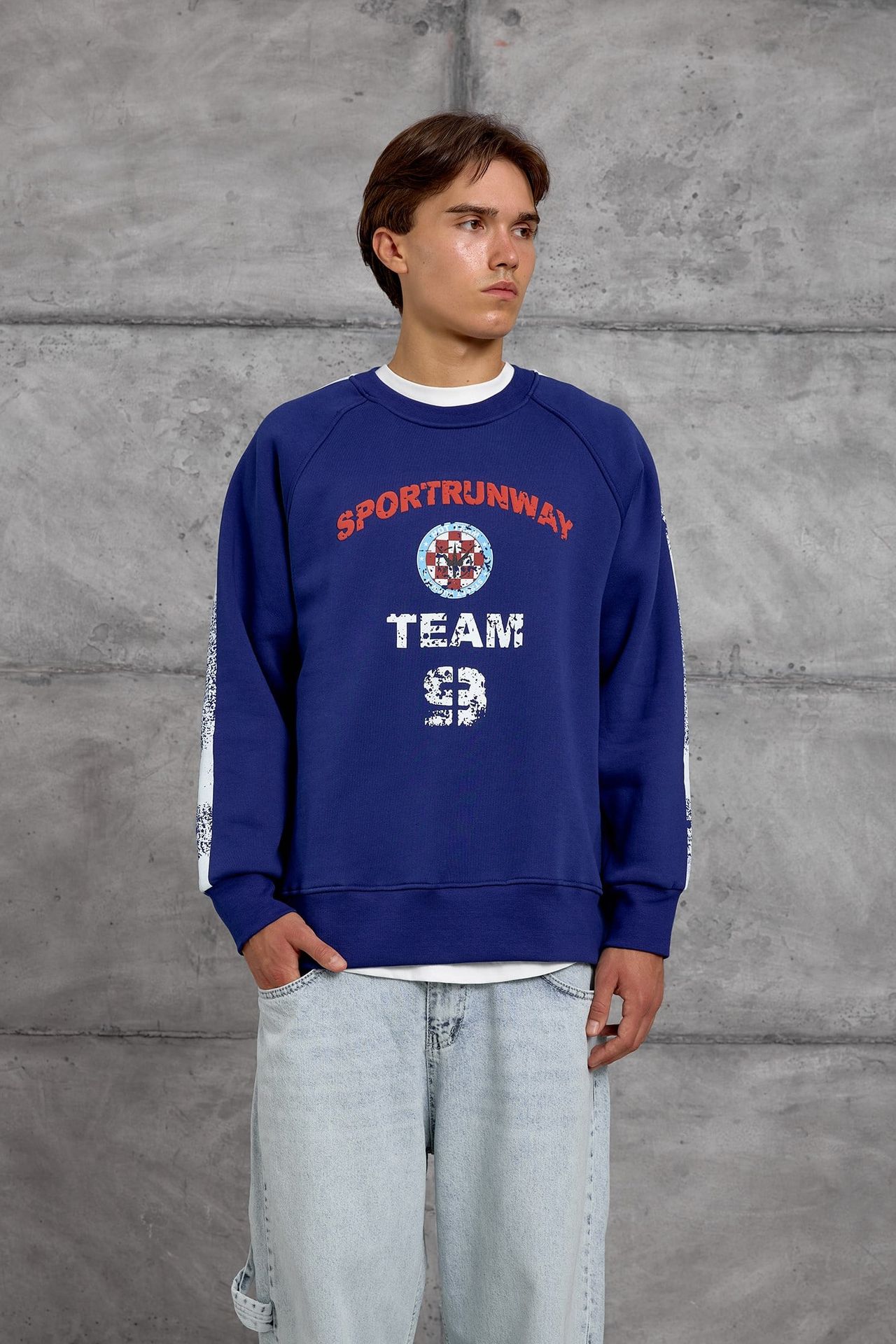 NOMARC Baskılı Çizgili Bisiklet Yaka Sweatshirt 1