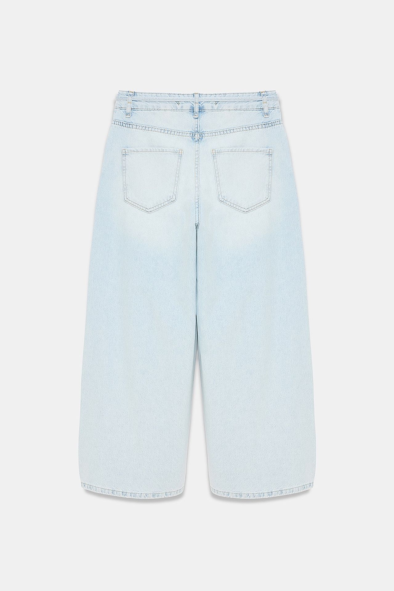 DILVIN Women's High-Waist Wide-Leg Capri Jeans With Lace Detail