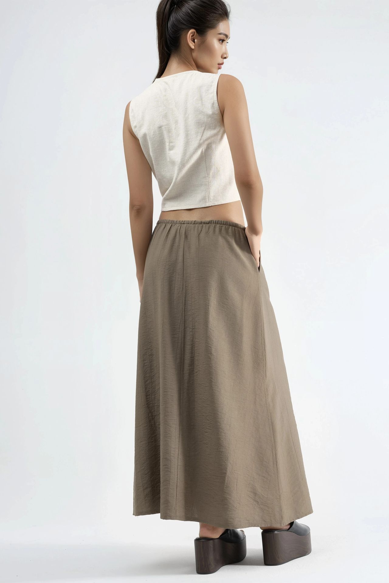 BUSEM High Waist A-Line Maxi Skirt 3