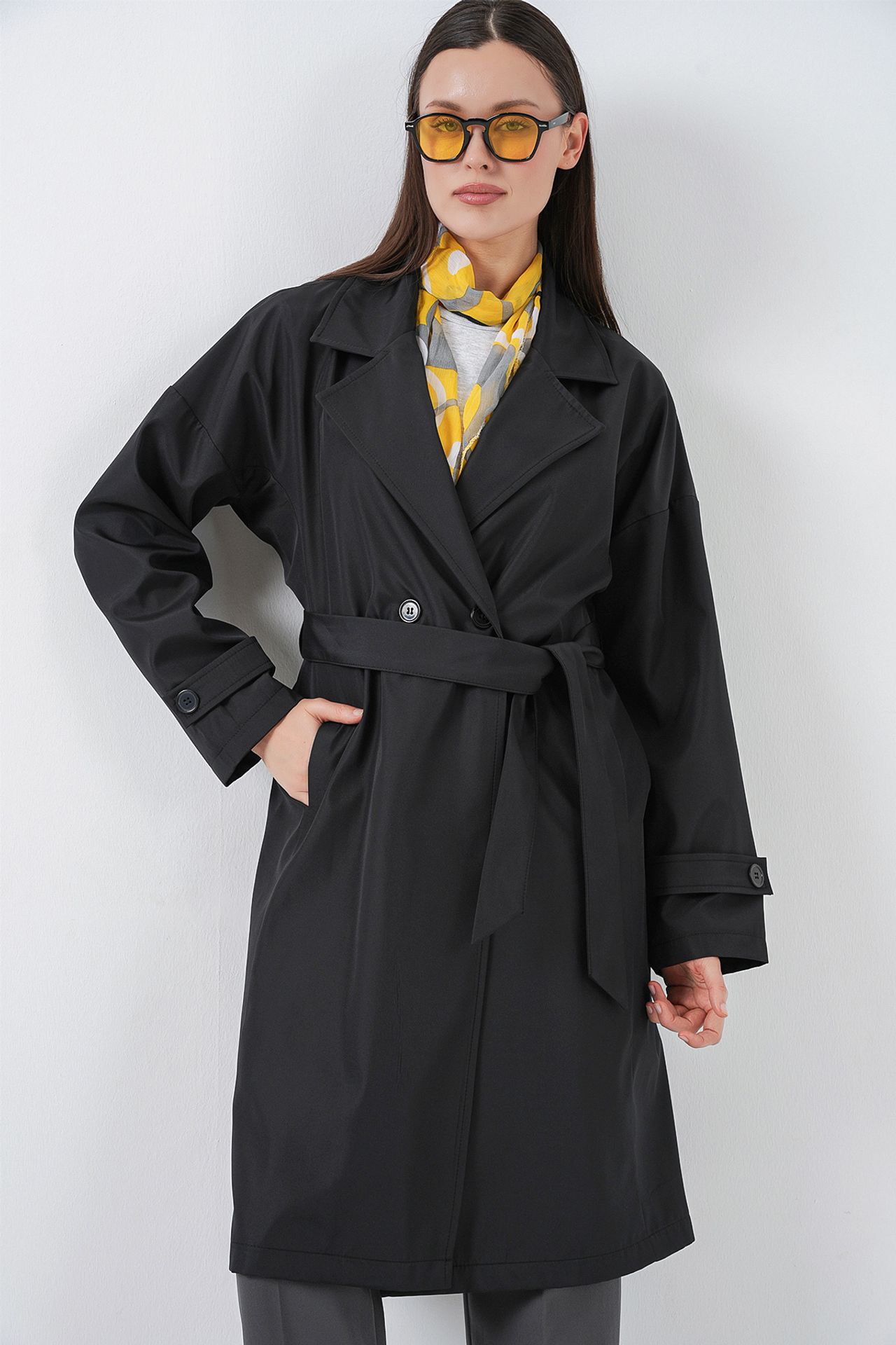 BDART Belted Long Trench Coat with Jacket Collar 1