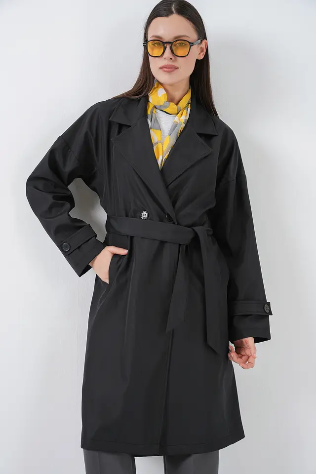 BDART Belted Long Trench Coat with Jacket Collar