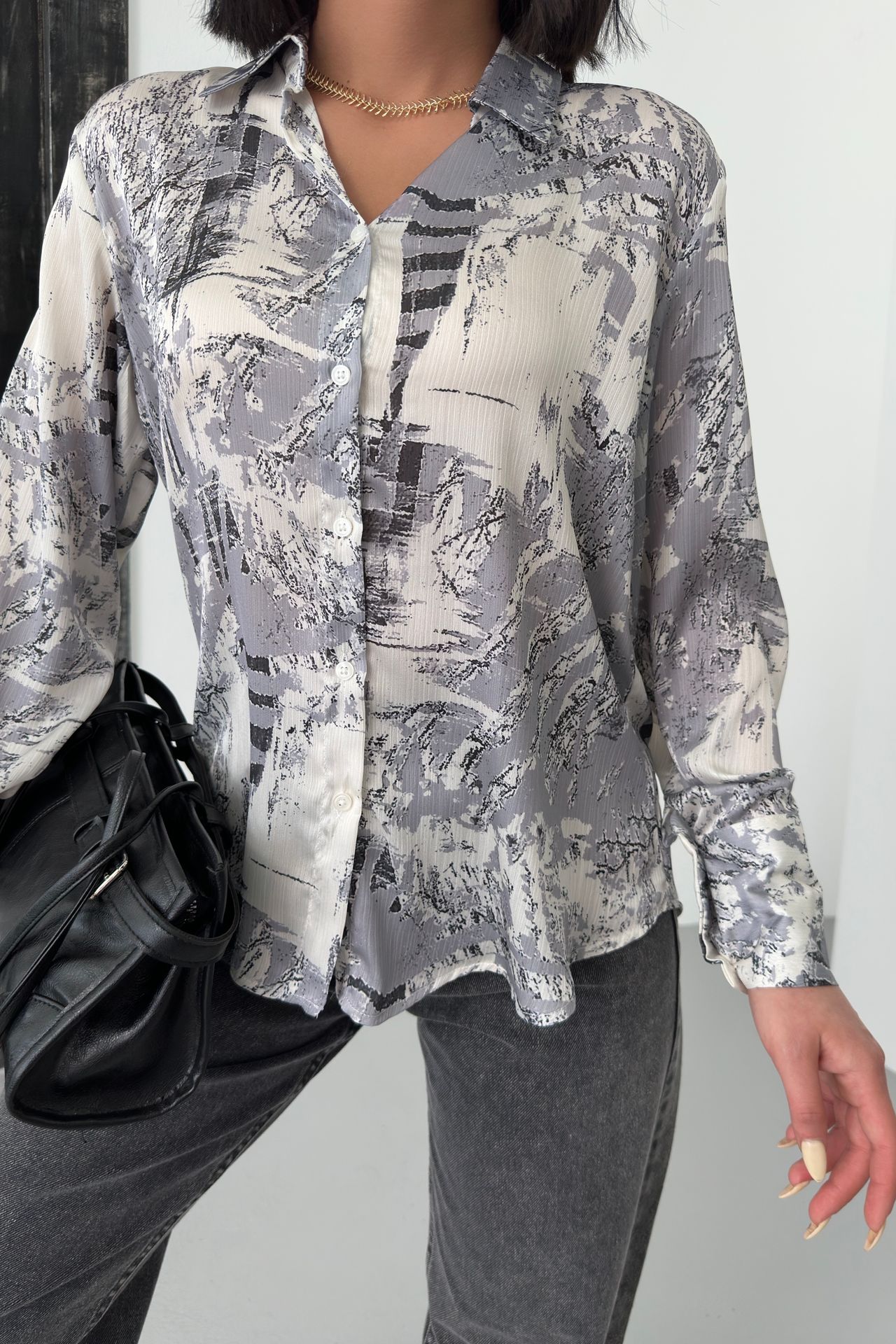 MY FASHION Abstract Print Long Sleeve Button-Up Shirt 2