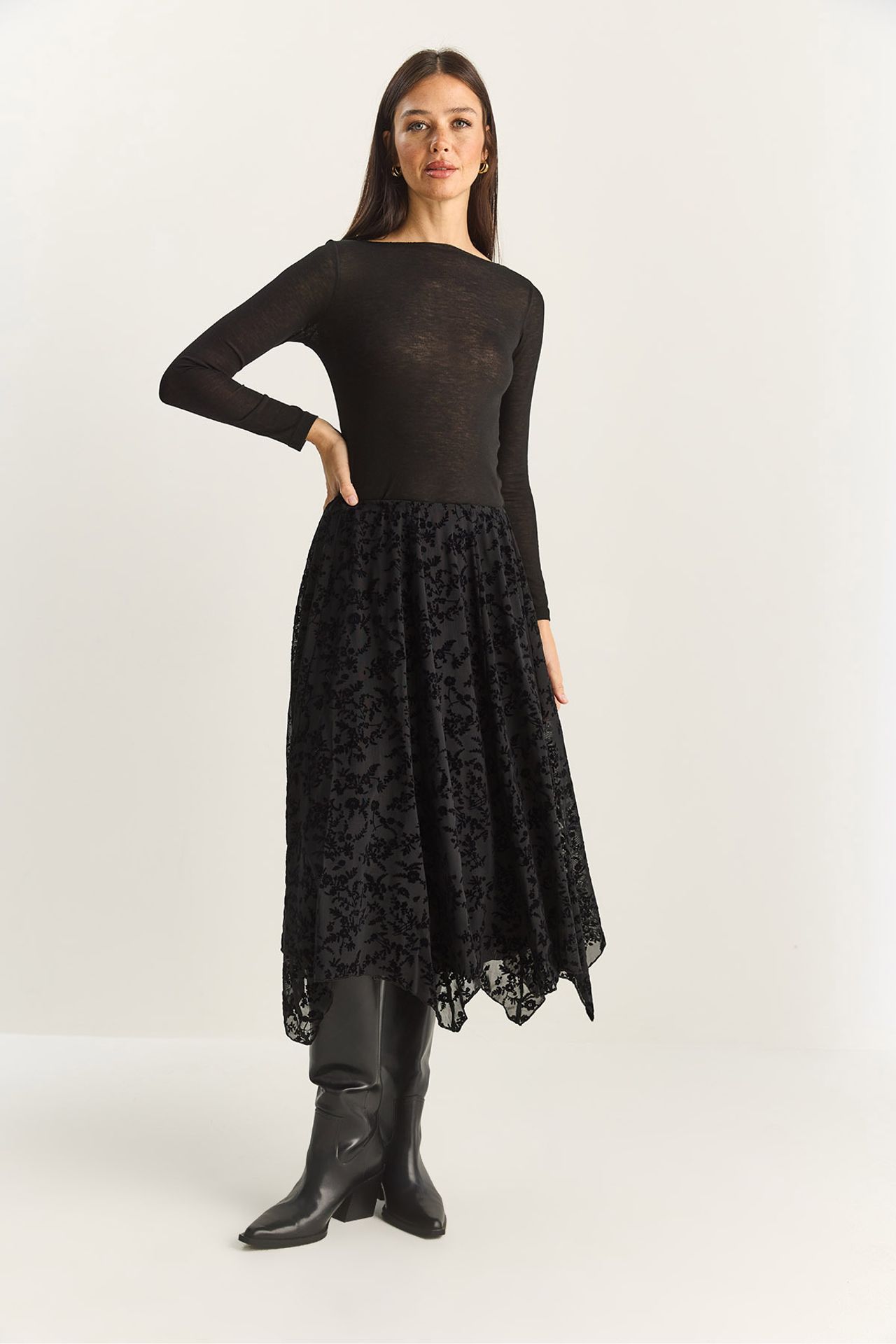 LUCCI High Waist Asymmetric Midi Skirt 4