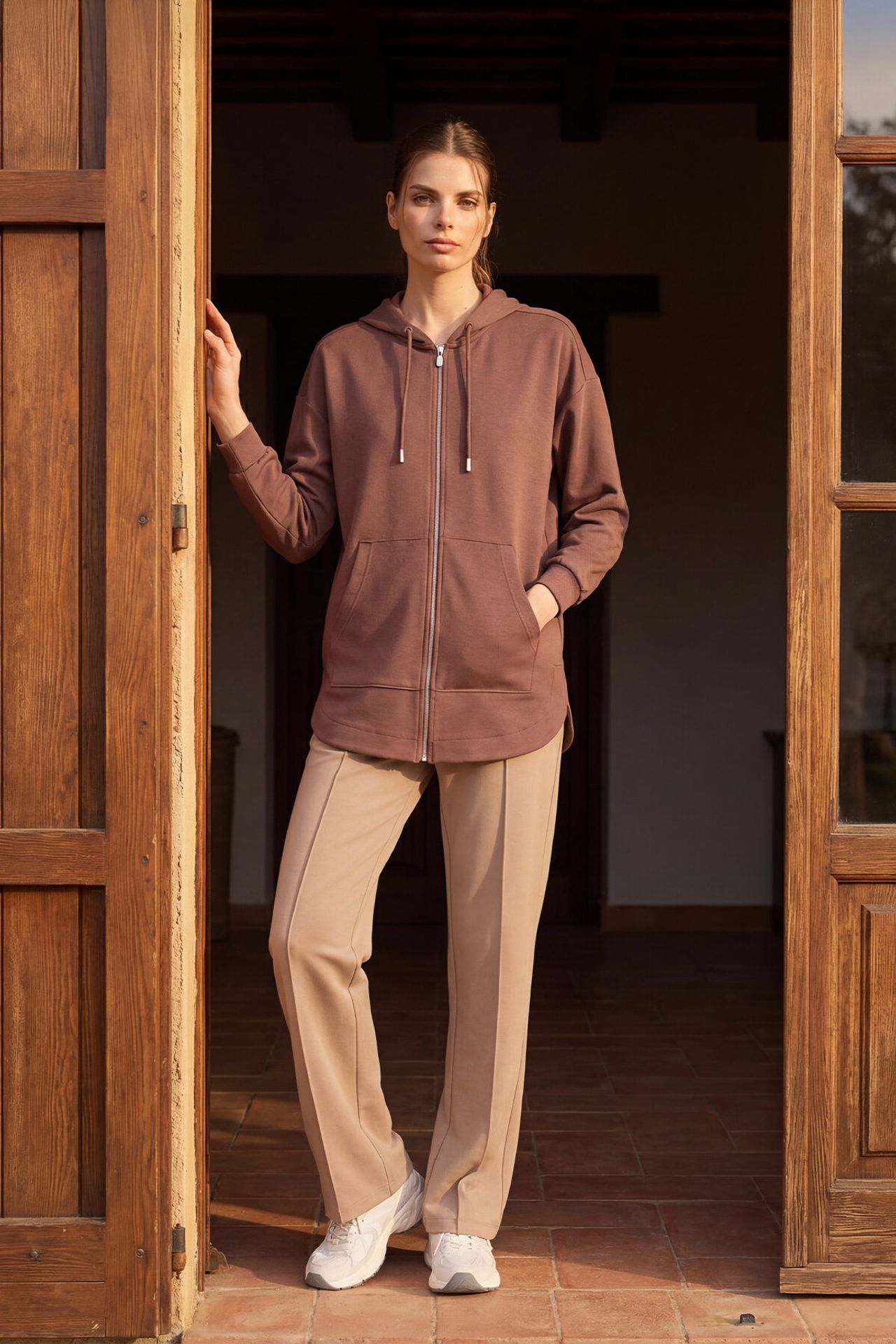 TOMMY Oversized Hooded Long Zip-front Tunic Hoodie 1