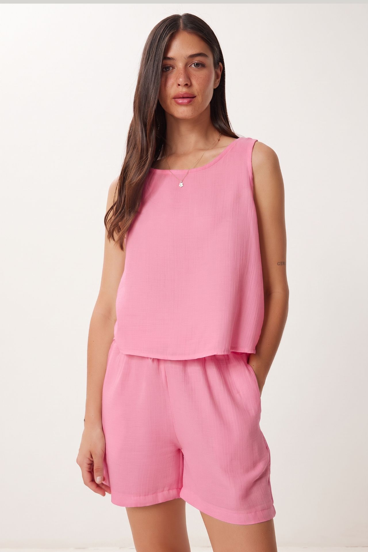 ISTANBUL Sleeveless Boat Neck Cotton Two-Piece With Wide Leg Shorts 2