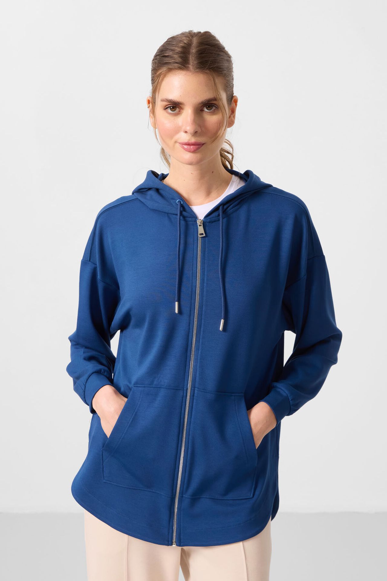 TOMMY Oversized Hooded Long Zip-front Tunic Hoodie 1