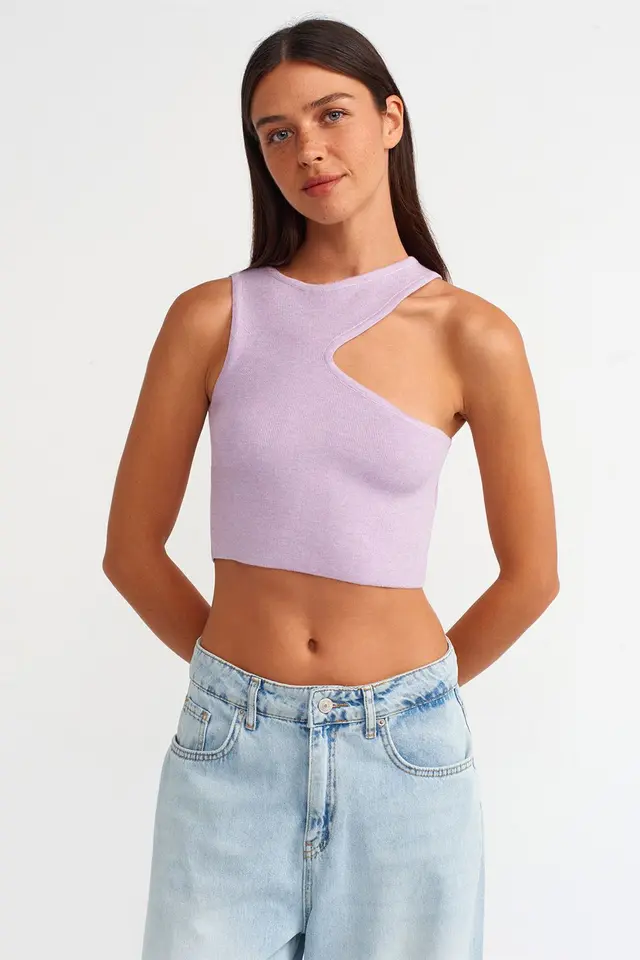 DILVIN Seamless Asymmetrical Crop Knit Top