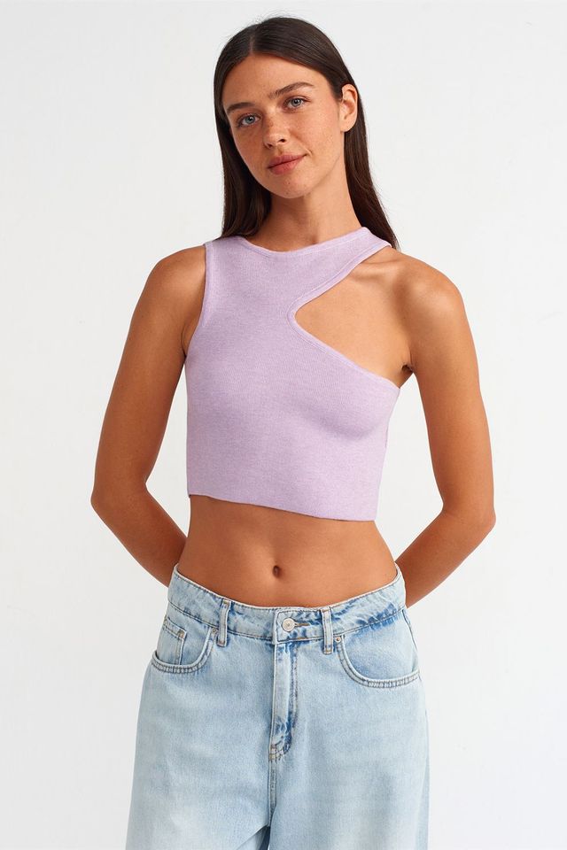 DILVIN Seamless Asymmetrical Crop Knit Top