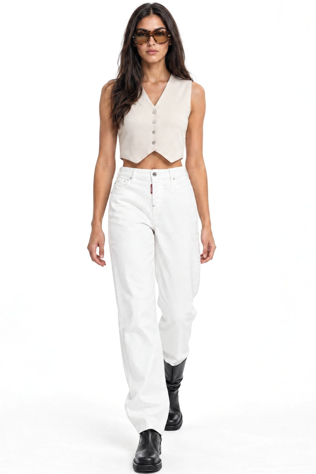 Mixray V-Neck Buttoned Crop Vest 3