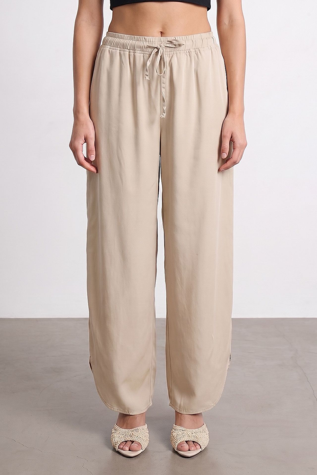 DILVIN Women's Tencel Wide-Leg Crepe Trousers With Slit 3