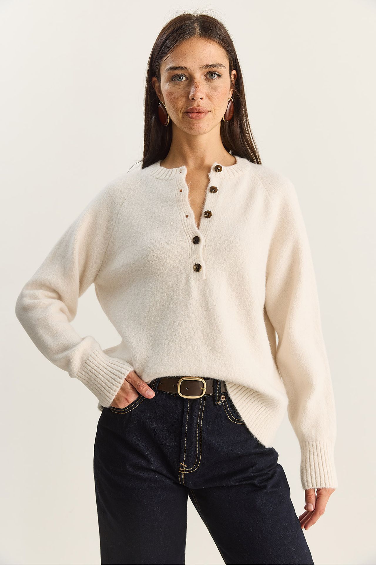 LUCCI Relaxed Fit Button Collar Knit Sweater 2