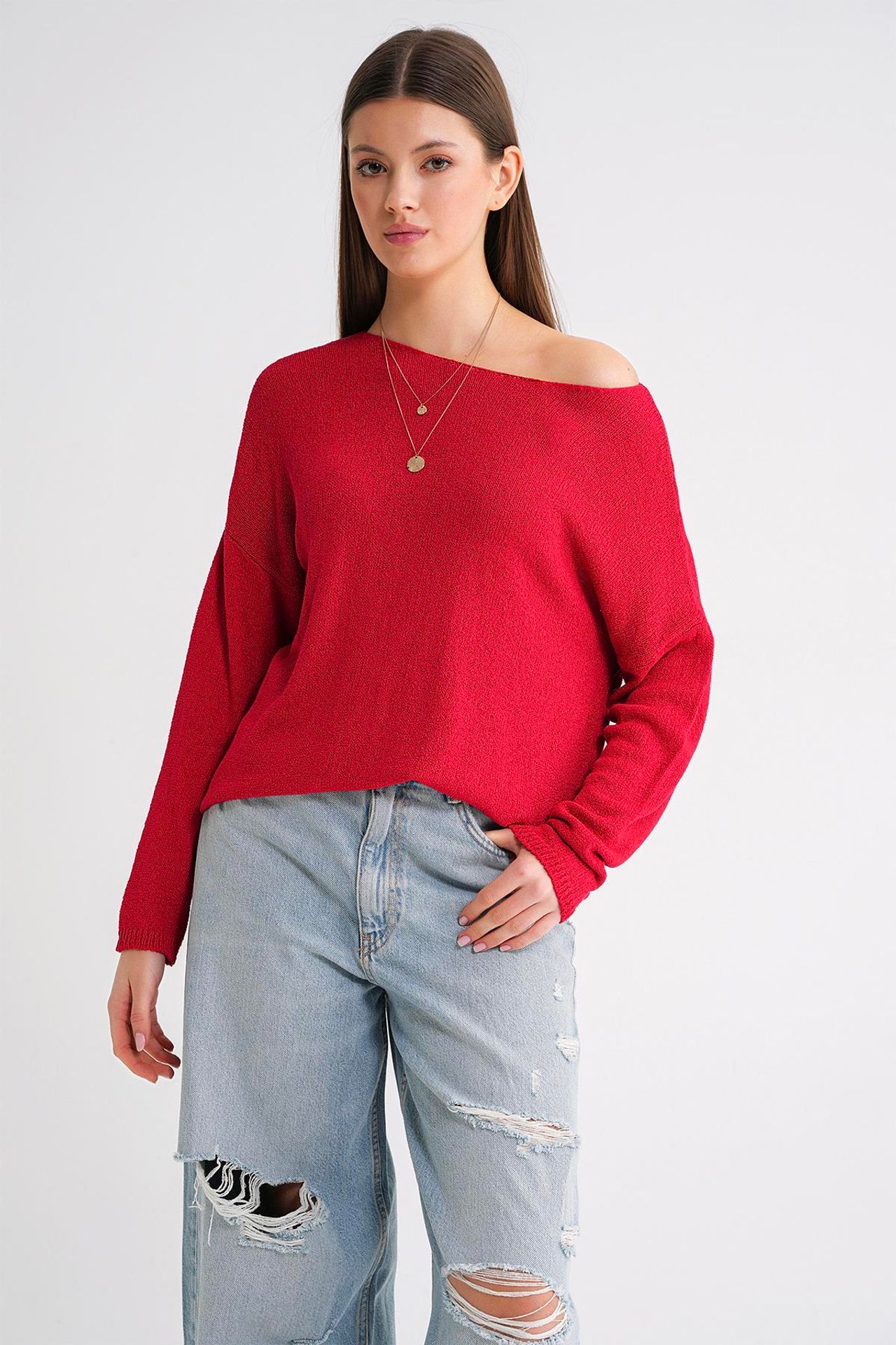 MIXRAY Oversized Boat Neck Knit Sweater 2