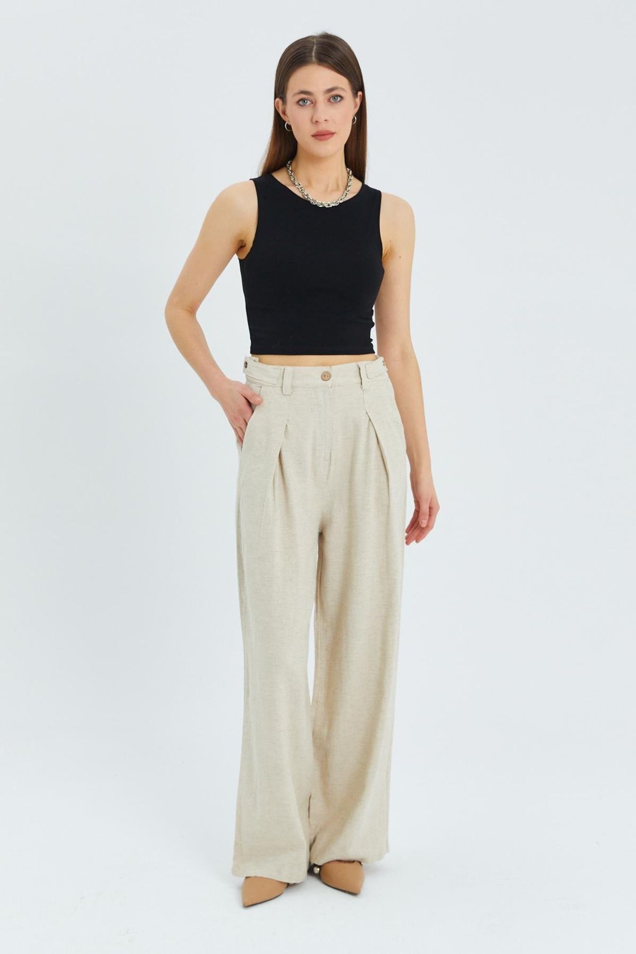 Mixray High Waist Pleated Palazzo Pants 1