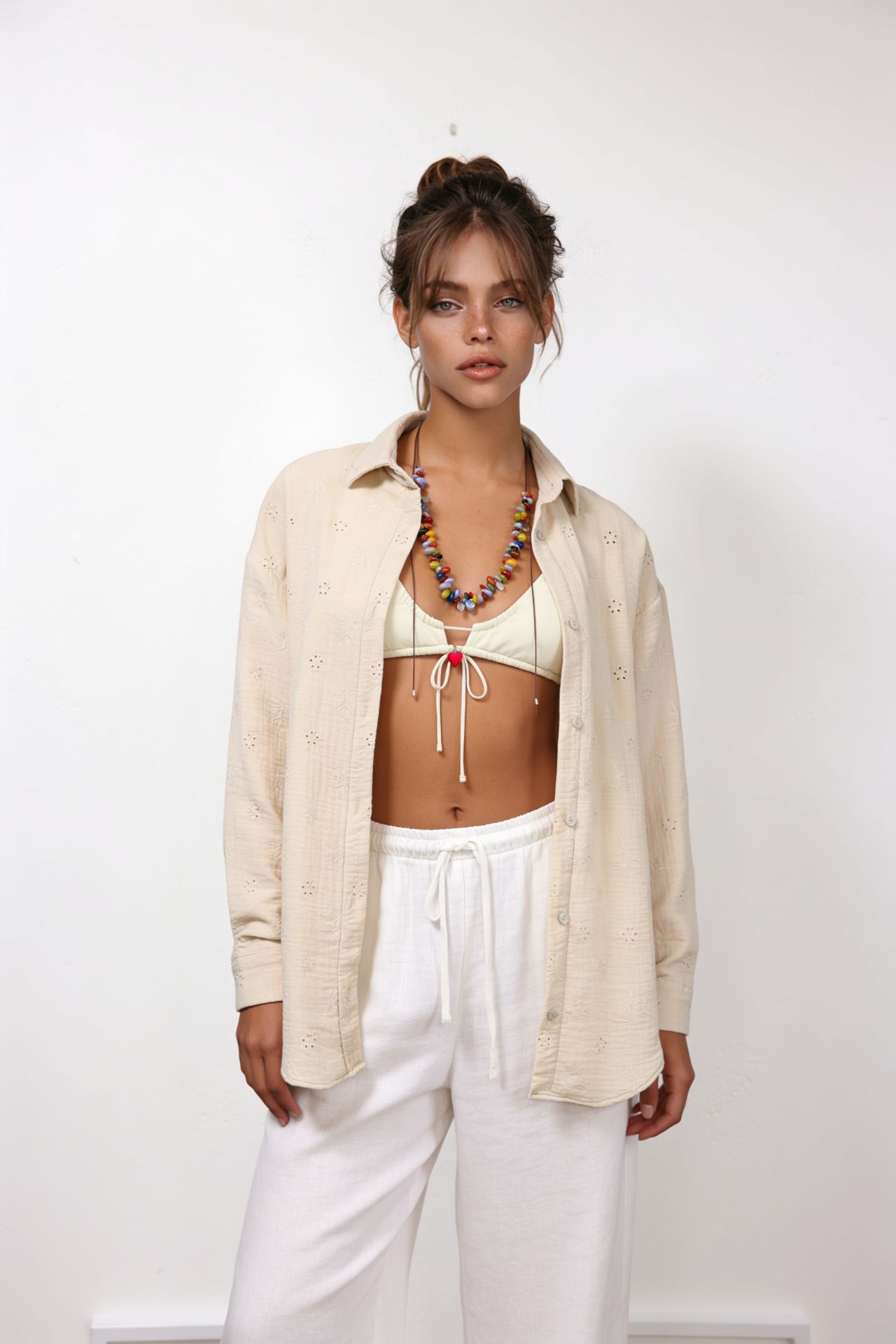 ISTANBUL Textured Embroidered Long Sleeve Shirt with Button Closure