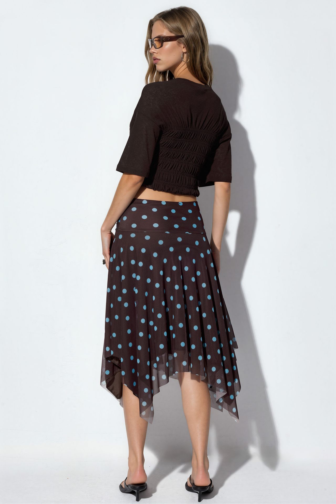 BUSEM High-Waist Polka Dot Midi A-Line Skirt