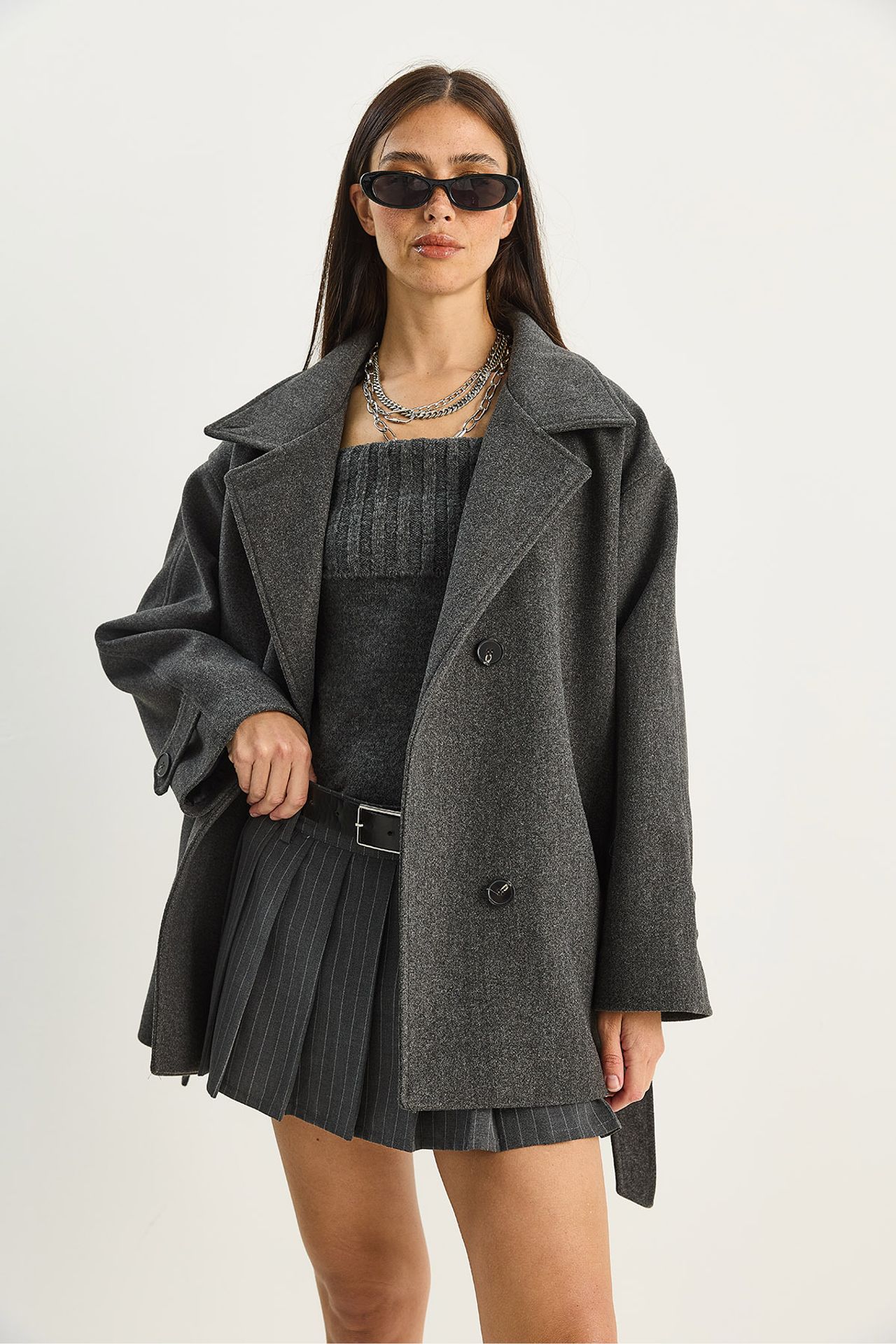 LUCCI Oversized Midi Coat with Button Closure