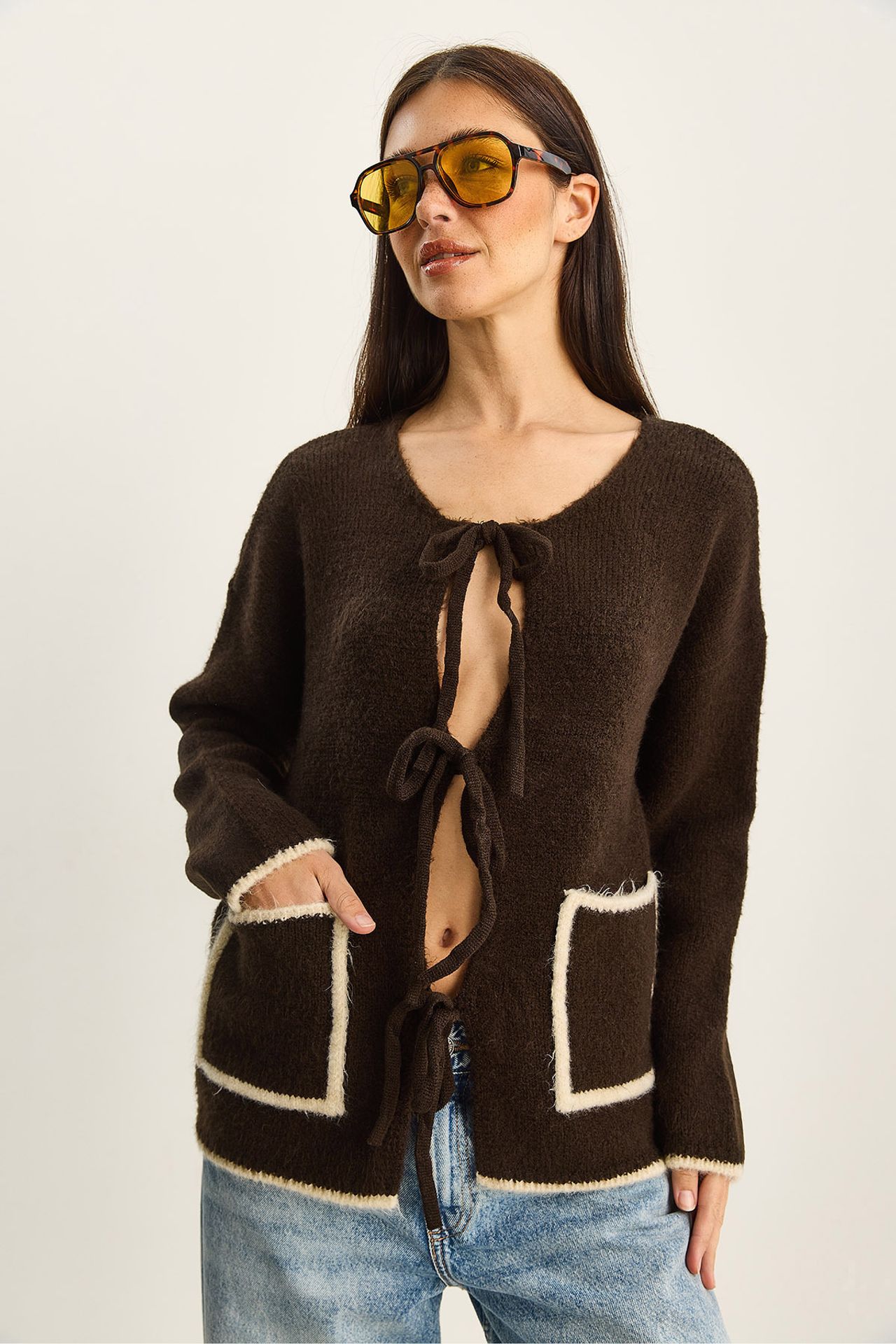 LUCCI Oversized Knit Cardigan with Tie Closure 4