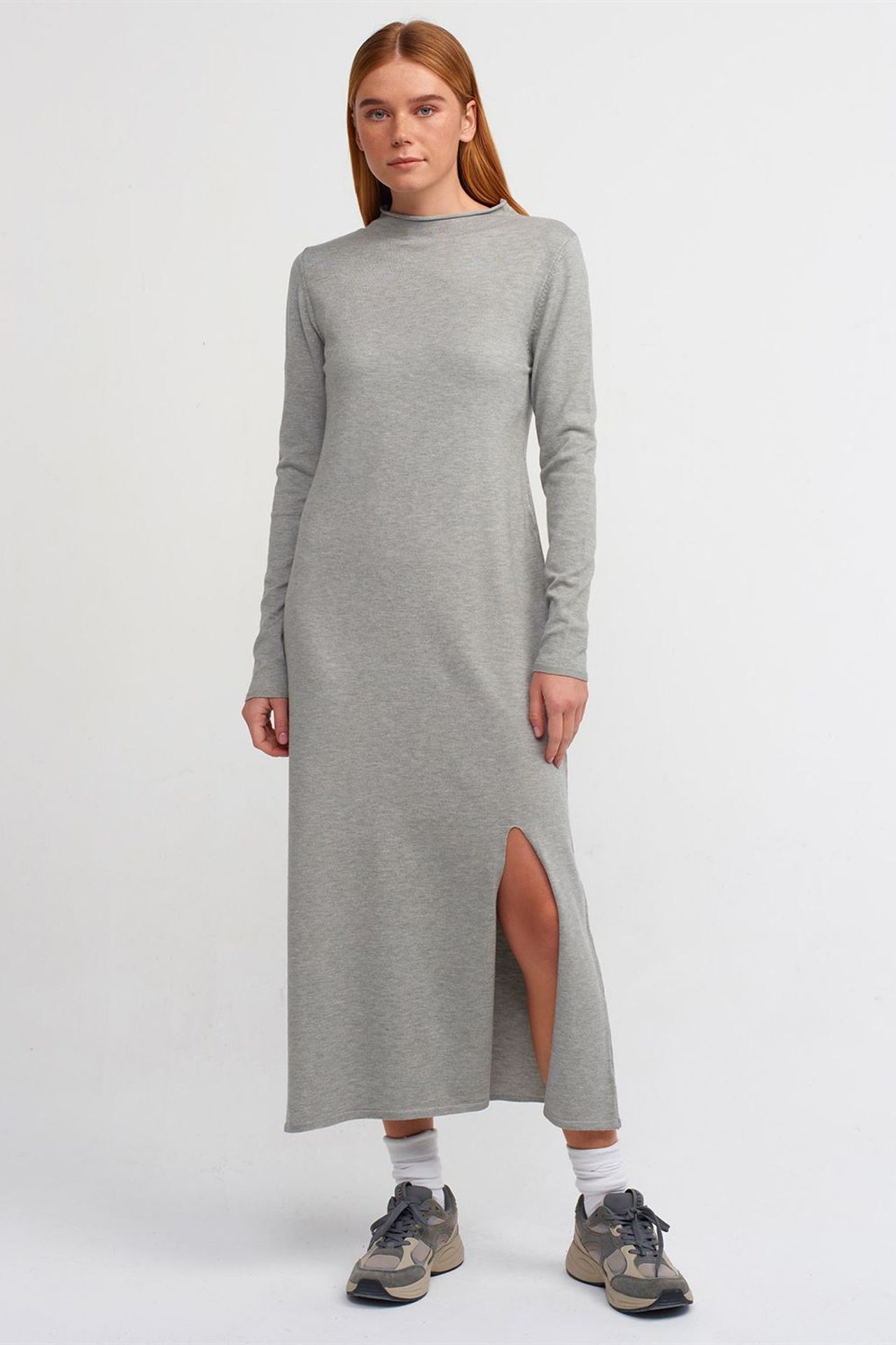 DILVIN Ribbed Turtleneck Midi Dress 3