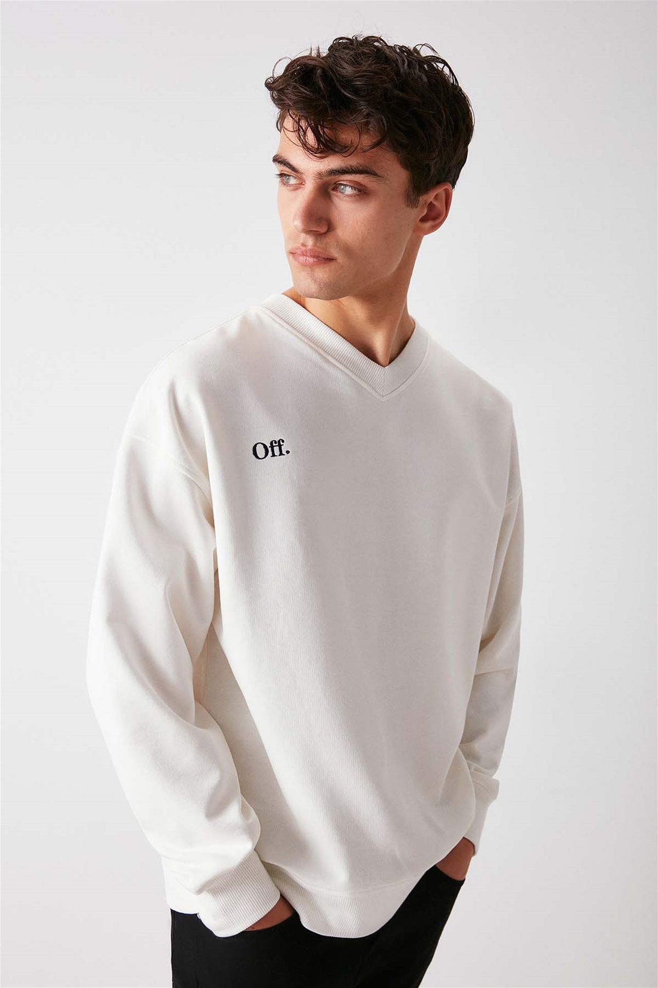 GRIMELANGE Oversize V Yaka Fitilli Sweatshirt 3