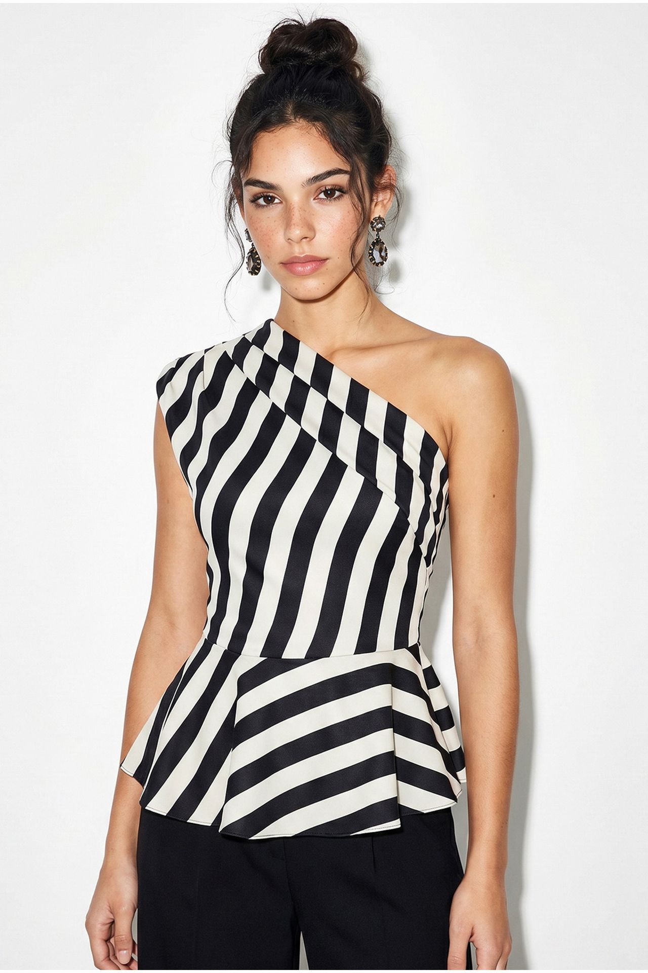 LUCCI Striped Satin Sleeveless Blouse With Asymmetrical Collar 2