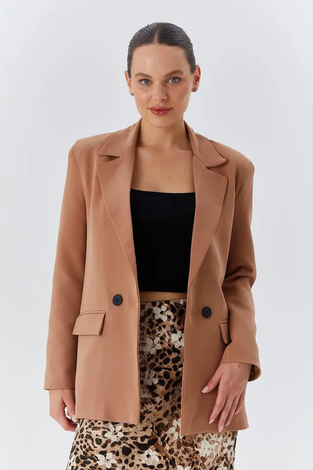 MIXRAY Long faux leather blazer